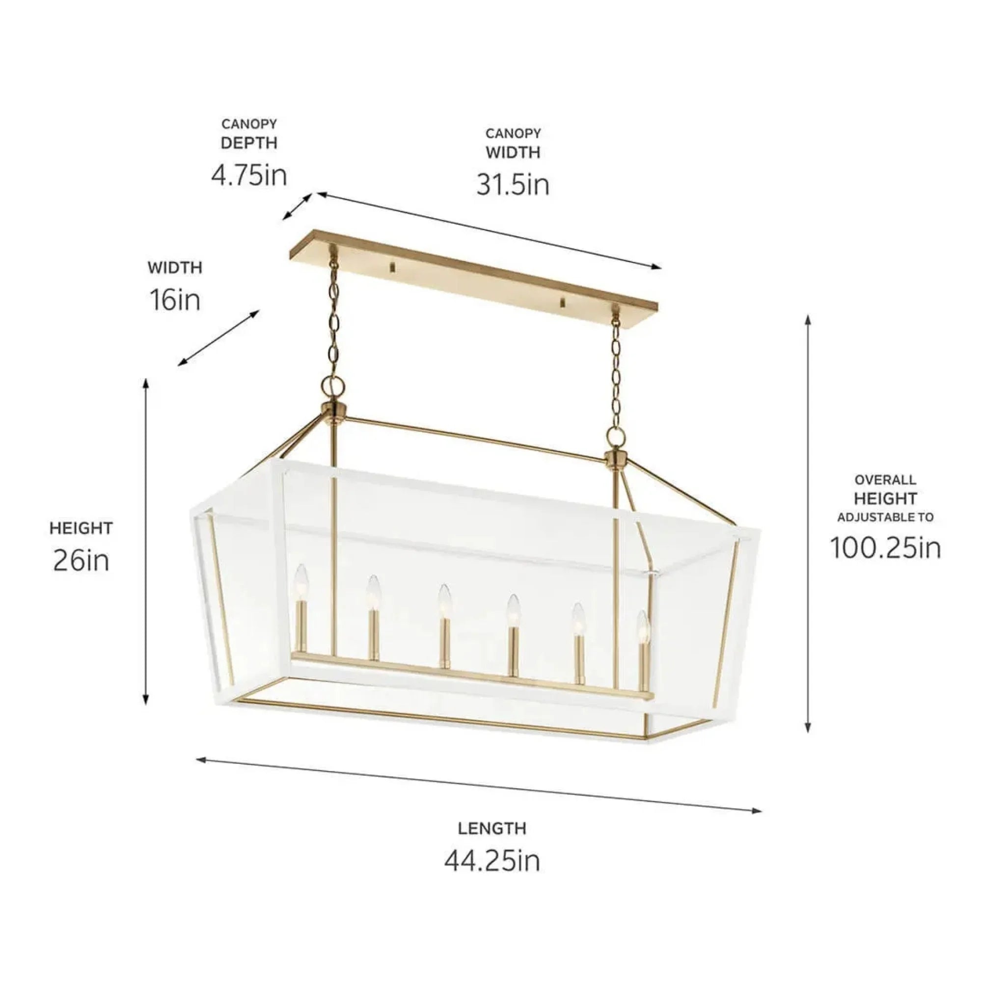 Kichler Delvin 44.25 in. 6-Light Chandelier, Champagne Bronze & White