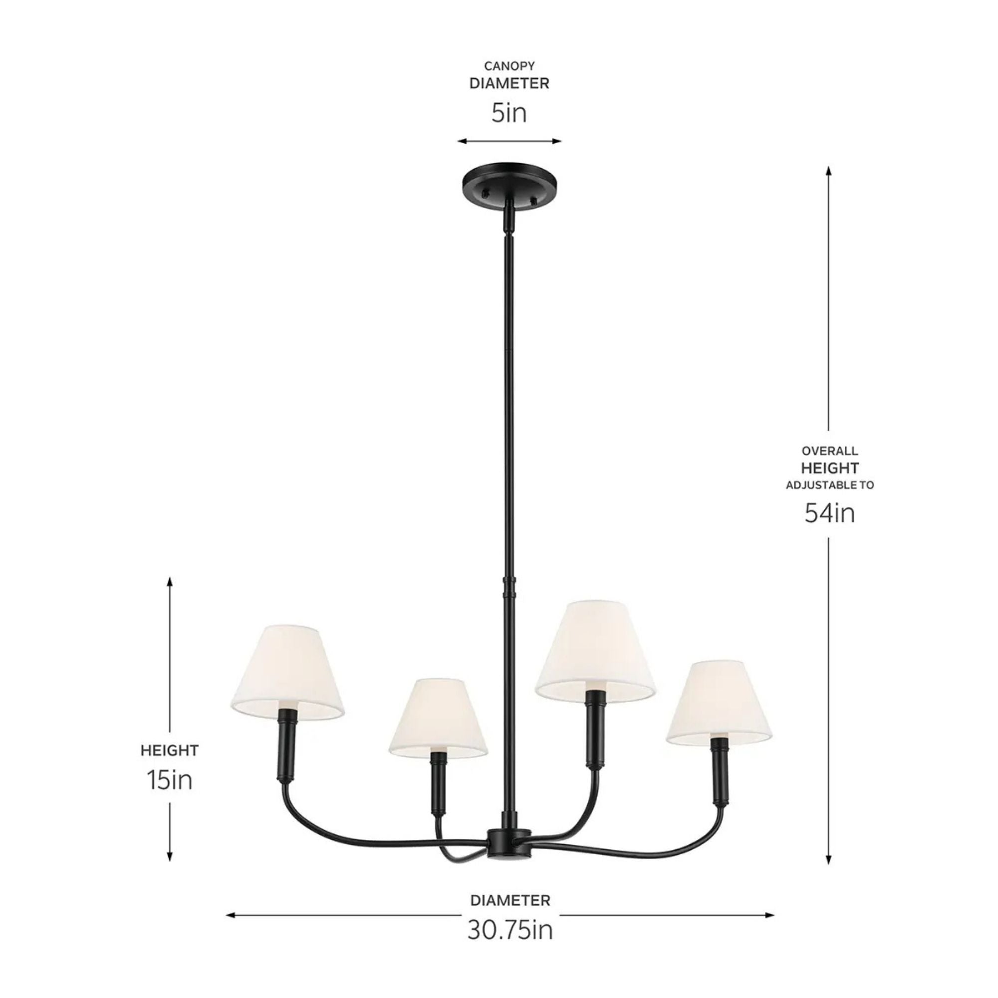 Kichler Eadie 30.75 in. 4-Light Chandelier, Black with Fabric Tapered Shade