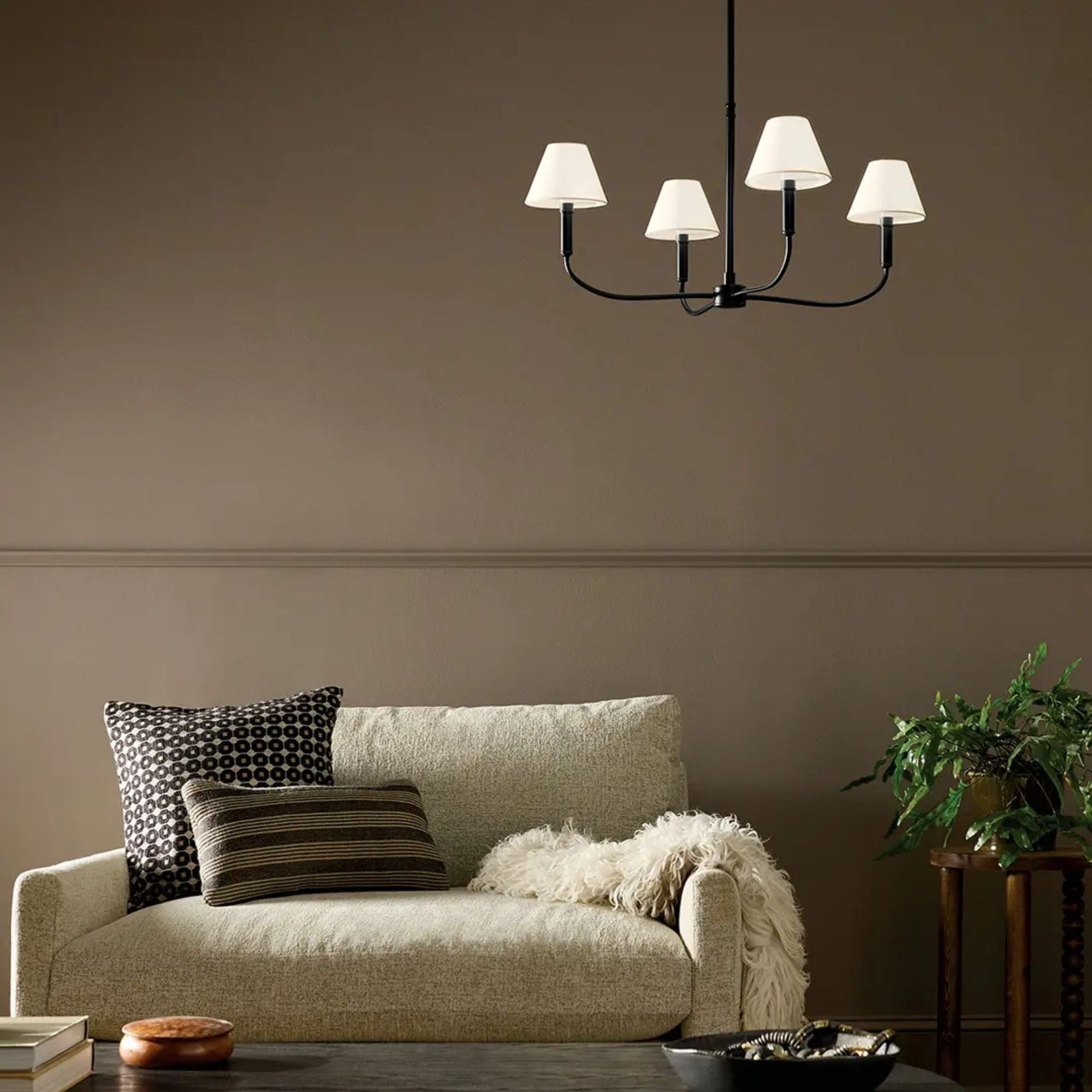 Kichler Eadie 30.75 in. 4-Light Chandelier, Black with Fabric Tapered Shade