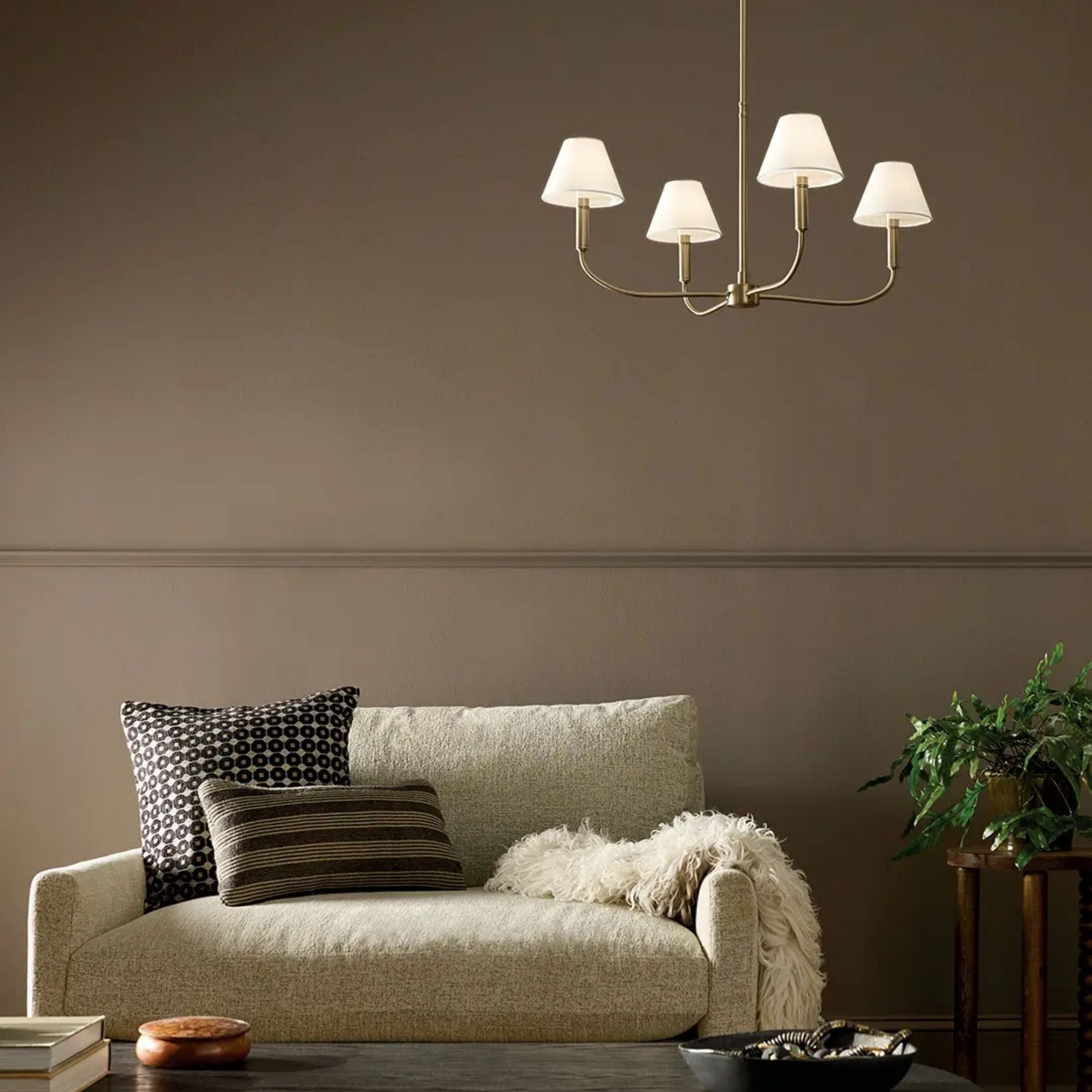 Kichler Eadie 30.75 in. 4-Light Chandelier, Champagne Bronze with Fabric Tapered Shade