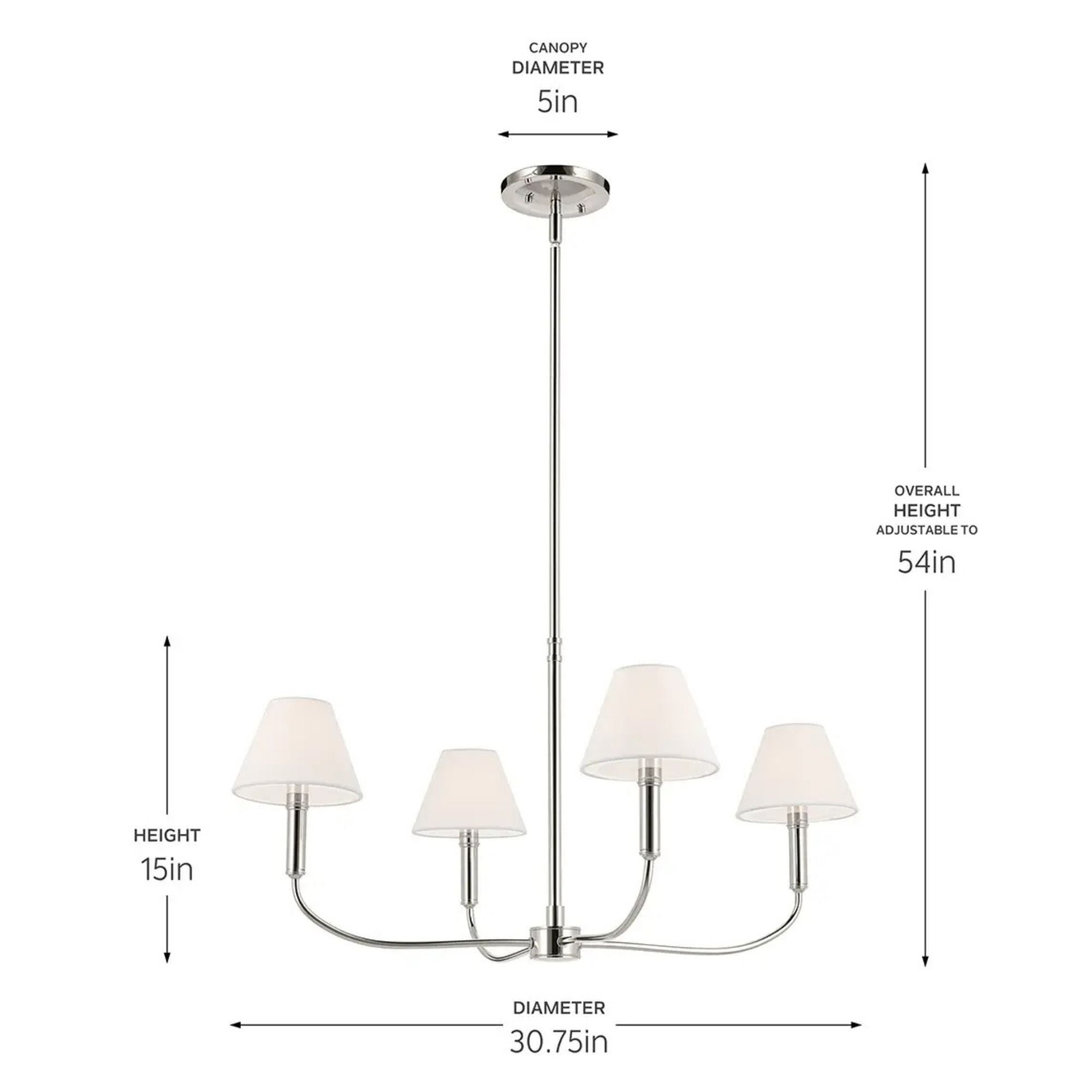 Kichler Eadie 30.75 in. 4-Light Chandelier, Polished Nickel with Fabric Tapered Shade
