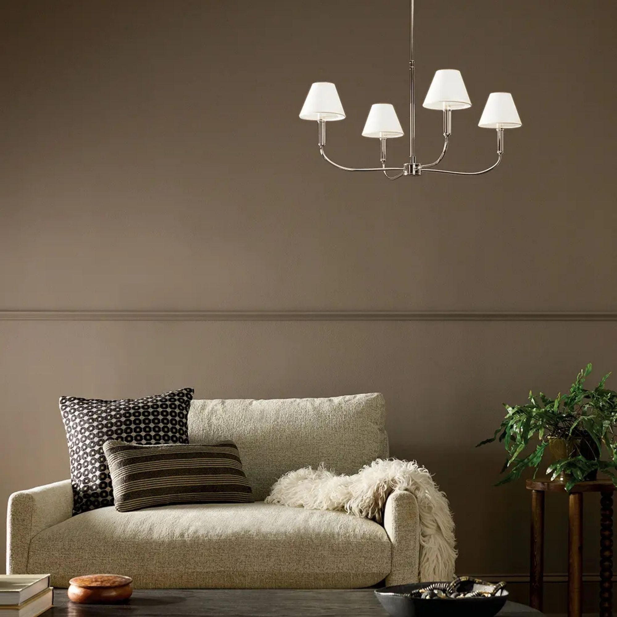 Kichler Eadie 30.75 in. 4-Light Chandelier, Polished Nickel with Fabric Tapered Shade