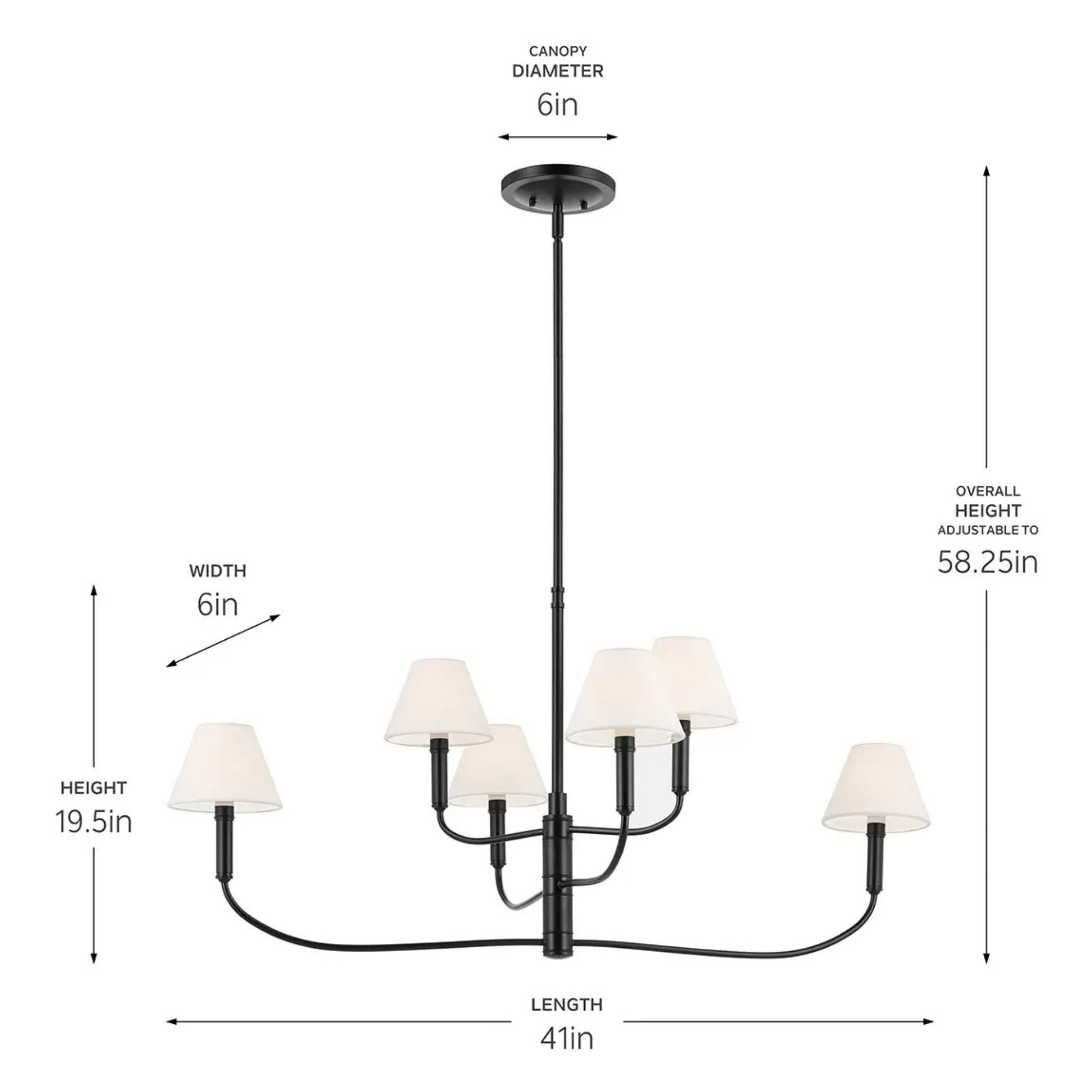 Kichler Eadie 41 in. 6-Light Chandelier, Black & Champagne Bronze with Fabric Tapered Shade