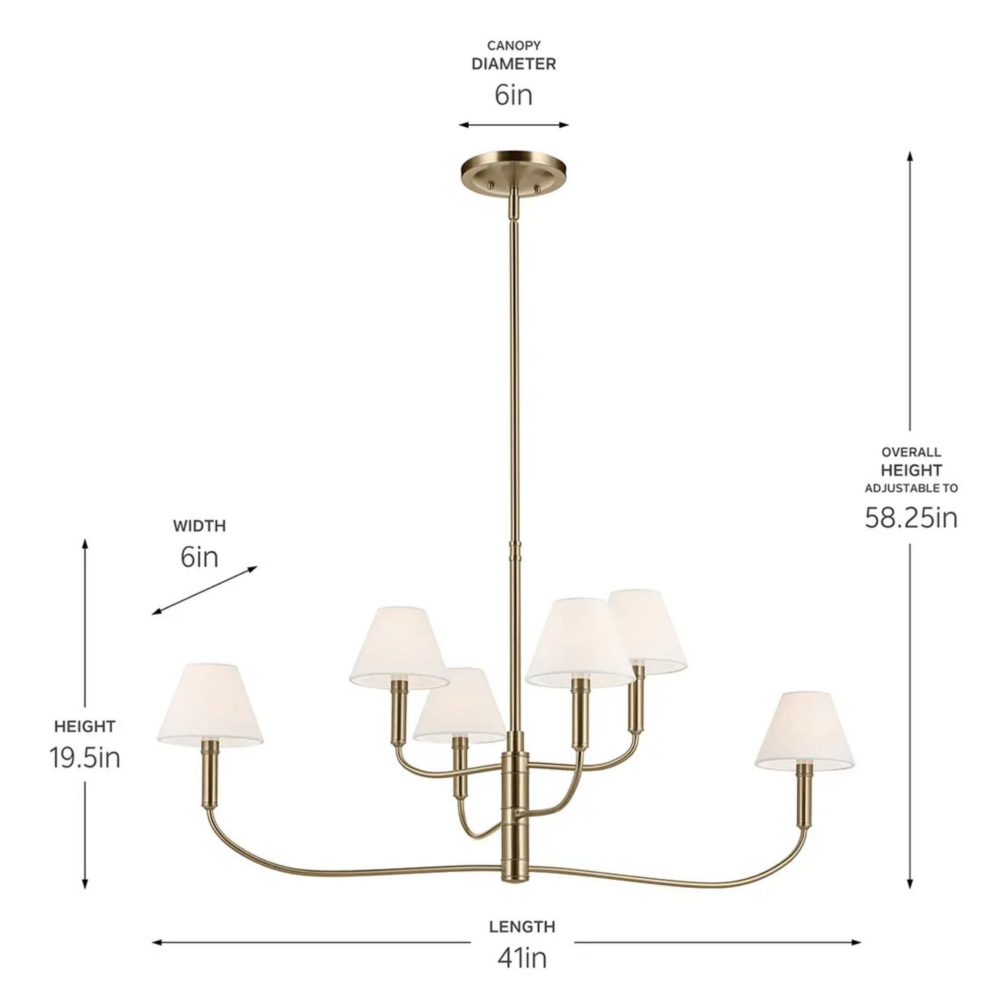 Kichler Eadie 41 in. 6-Light Chandelier, Champagne Bronze with Fabric Tapered Shade
