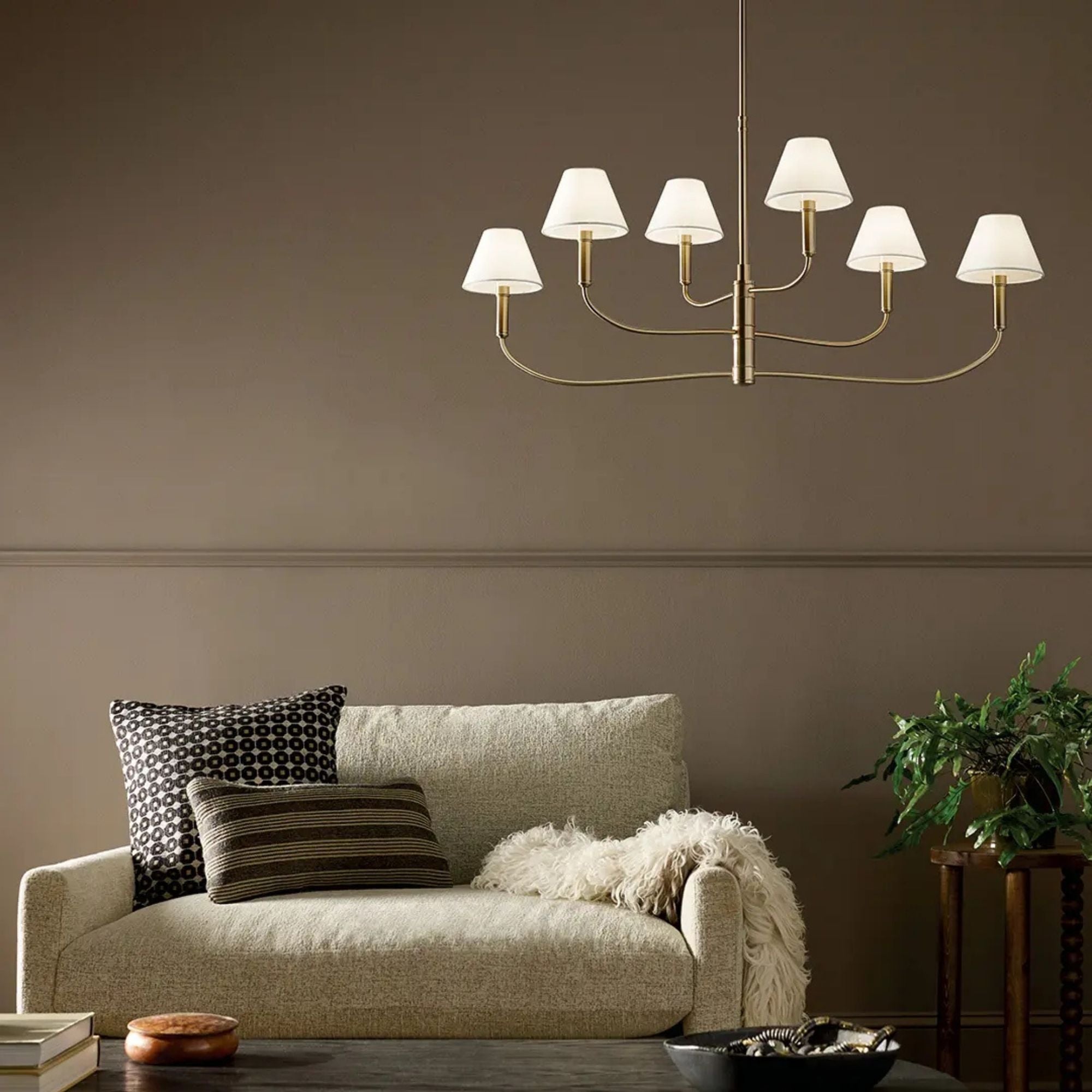 Kichler Eadie 41 in. 6-Light Chandelier, Champagne Bronze with Fabric Tapered Shade