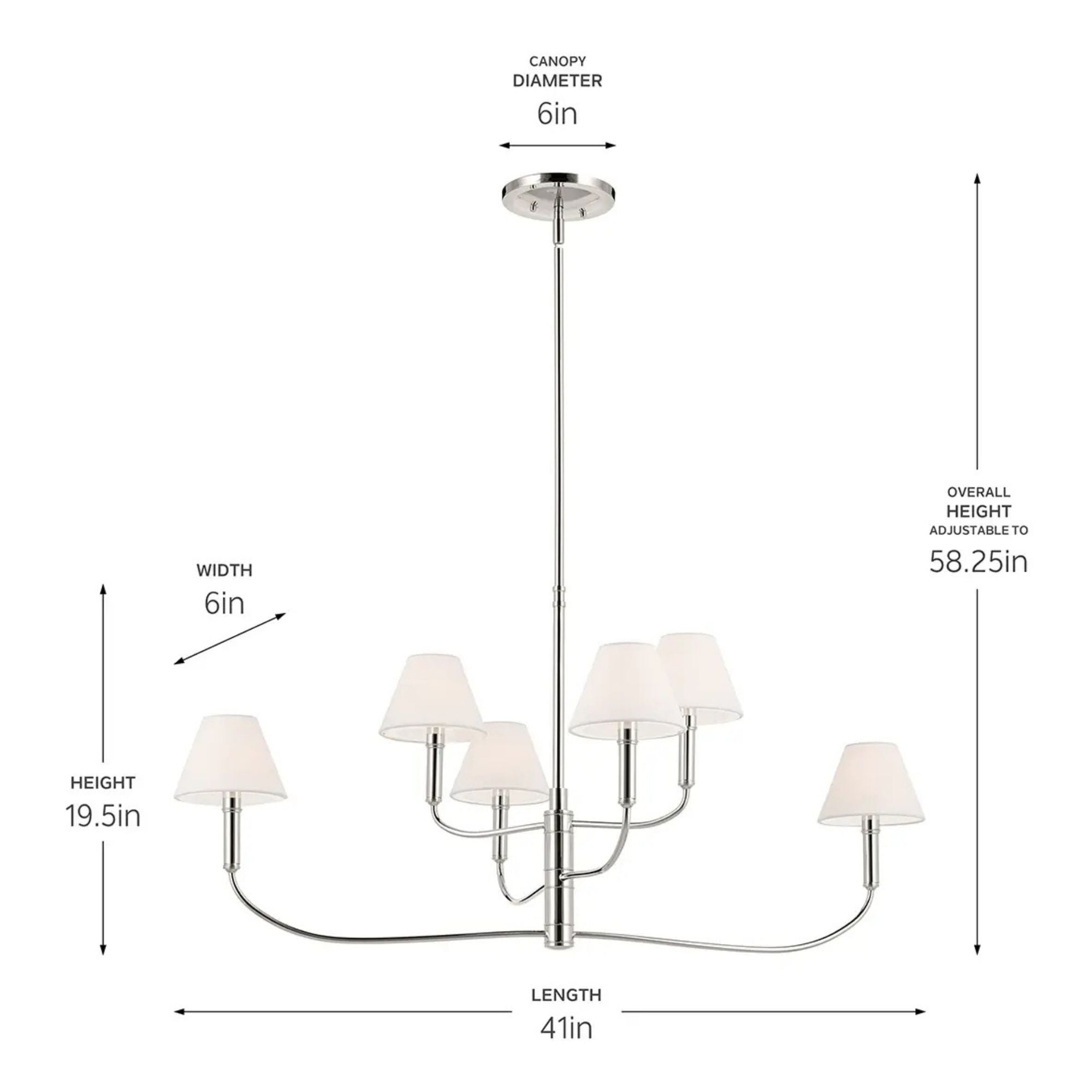 Kichler Eadie 41 in. 6-Light Chandelier, Polished Nickel with Fabric Tapered Shade