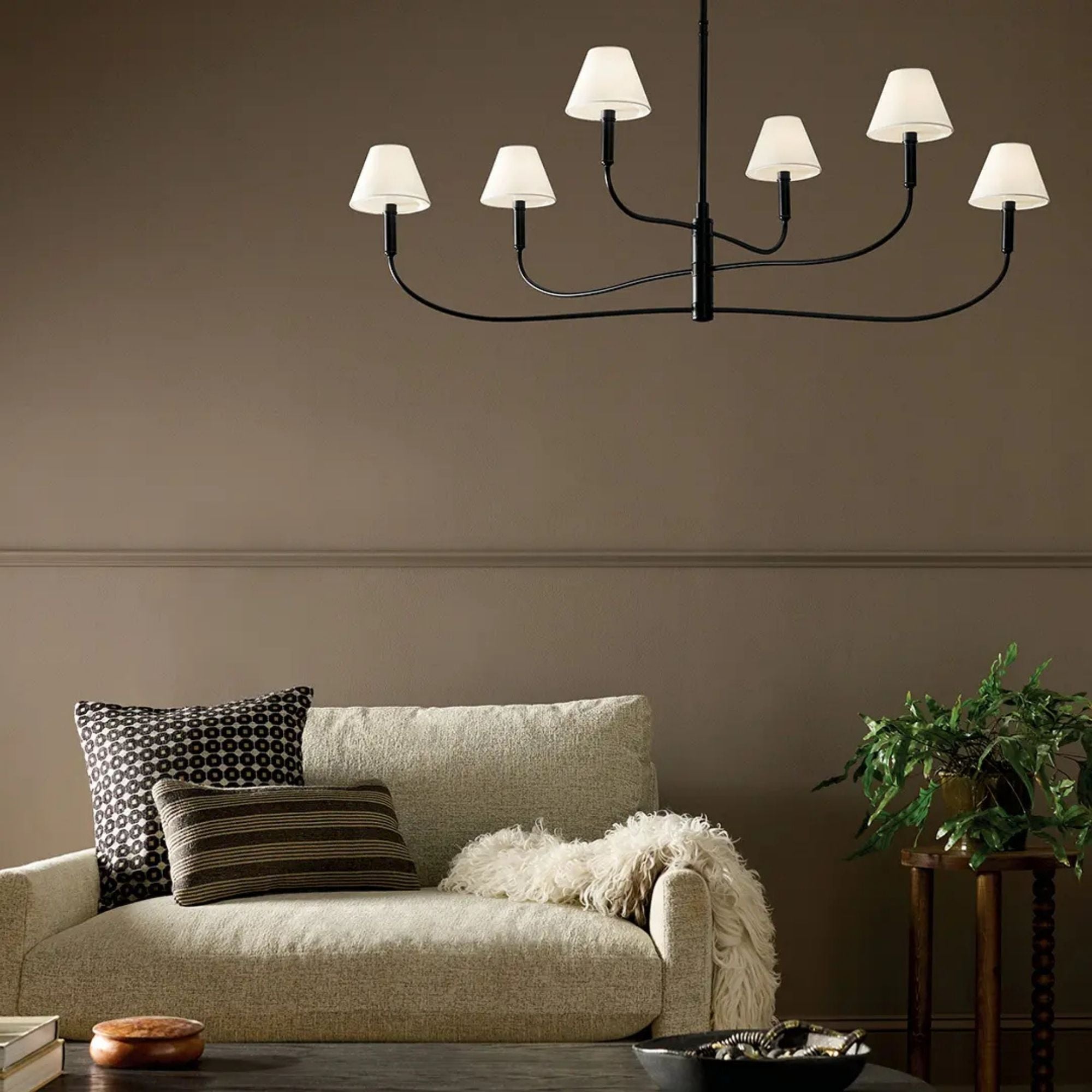 Kichler Eadie 51.5 in. 6-Light Chandelier, Black & Champagne Bronze with Fabric Tapered Shade
