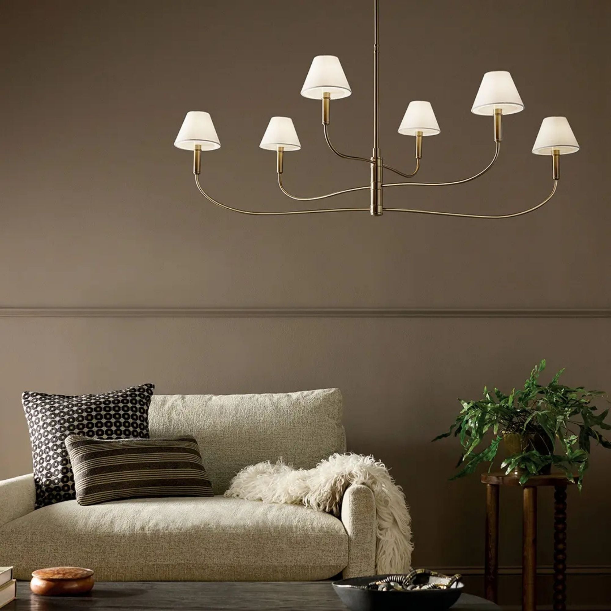 Kichler Eadie 51.5 in. 6-Light Chandelier, Champagne Bronze with Fabric Tapered Shade