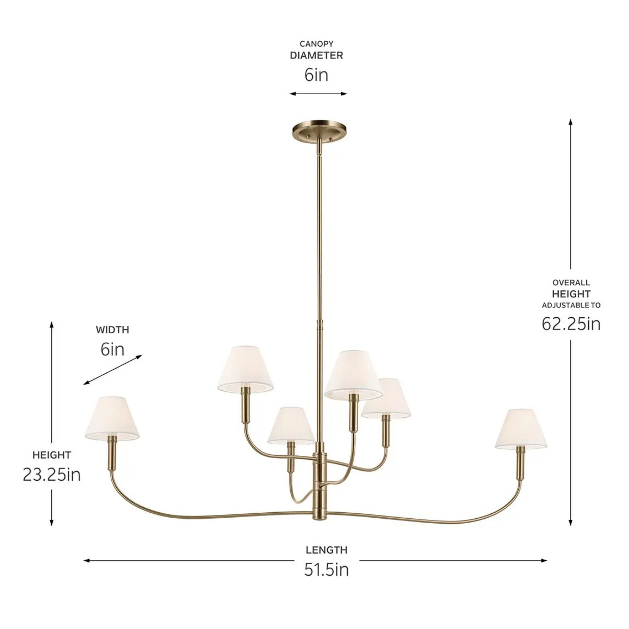 Kichler Eadie 51.5 in. 6-Light Chandelier, Champagne Bronze with Fabric Tapered Shade