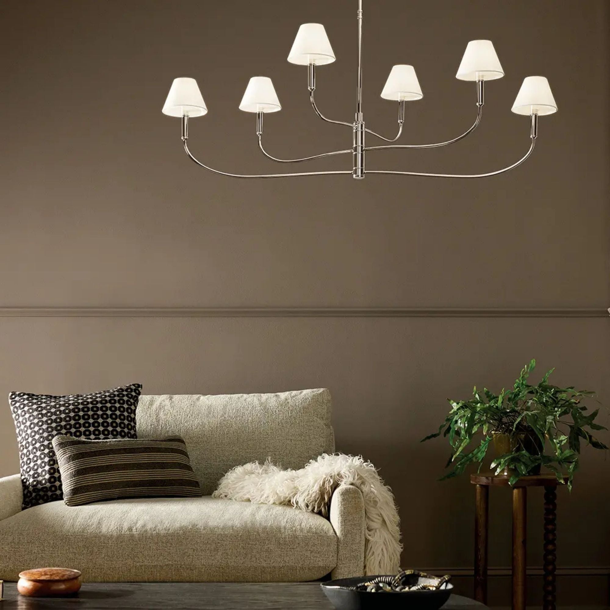 Kichler Eadie 51.5 in. 6-Light Chandelier, Polished Nickel with Fabric Tapered Shade