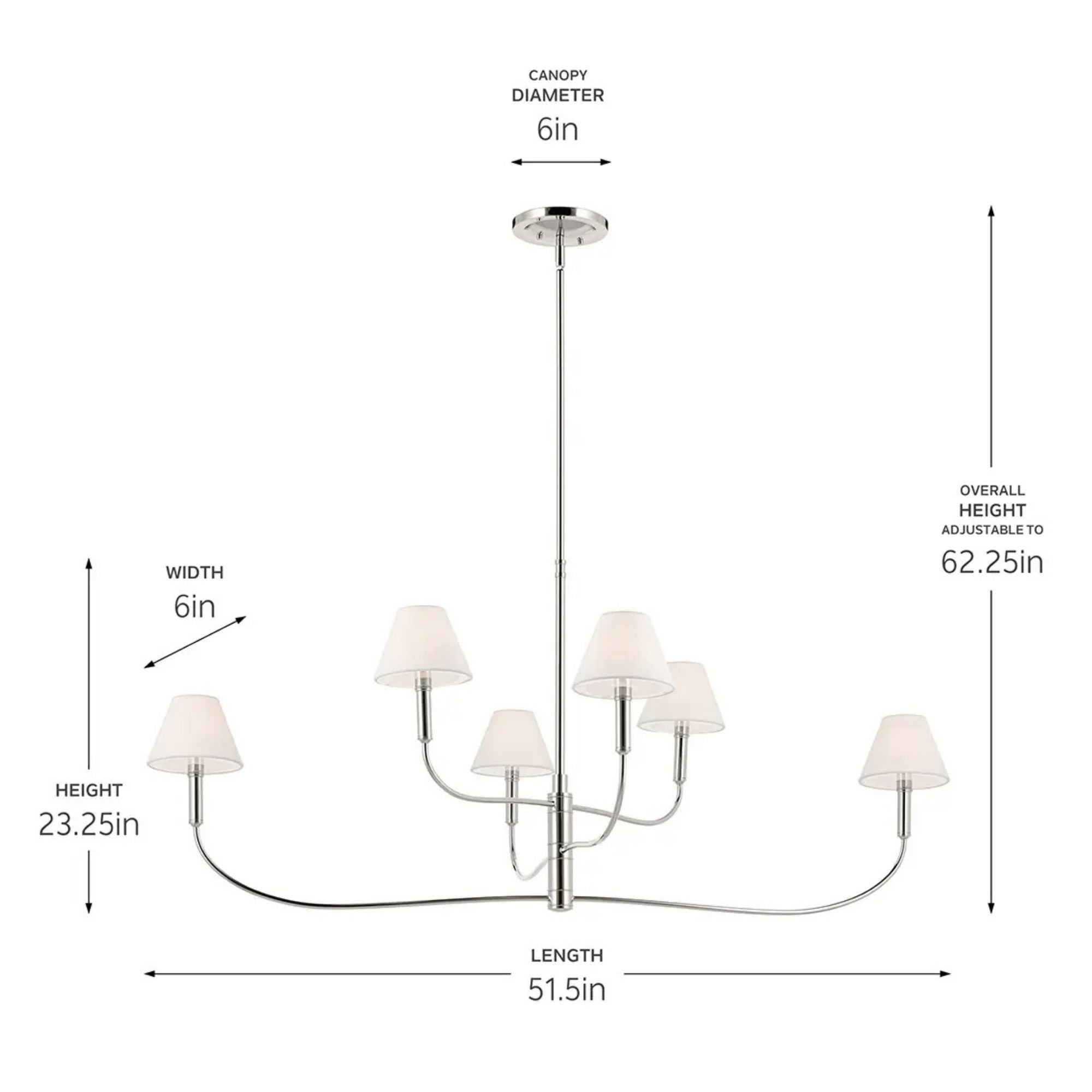 Kichler Eadie 51.5 in. 6-Light Chandelier, Polished Nickel with Fabric Tapered Shade