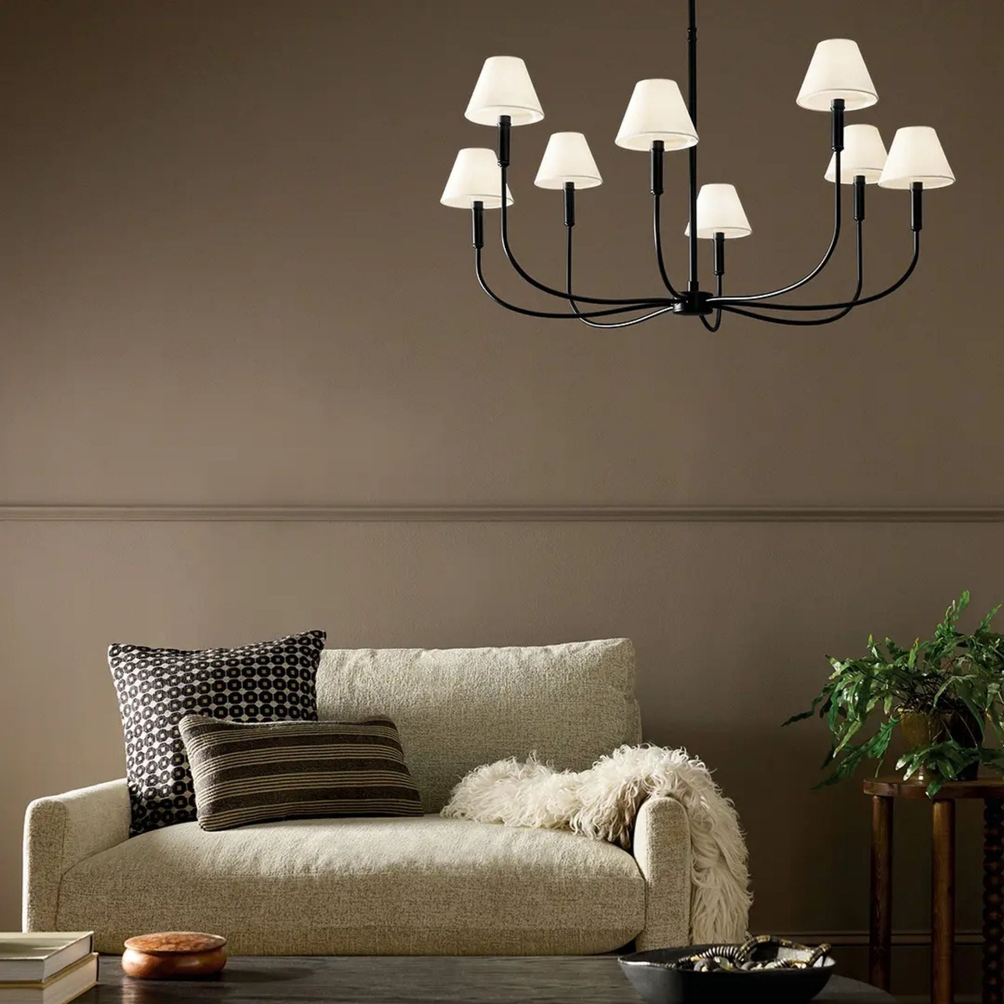 Kichler Eadie 23 in. 8-Light Chandelier, Black & Champagne Bronze with Fabric Tapered Shade