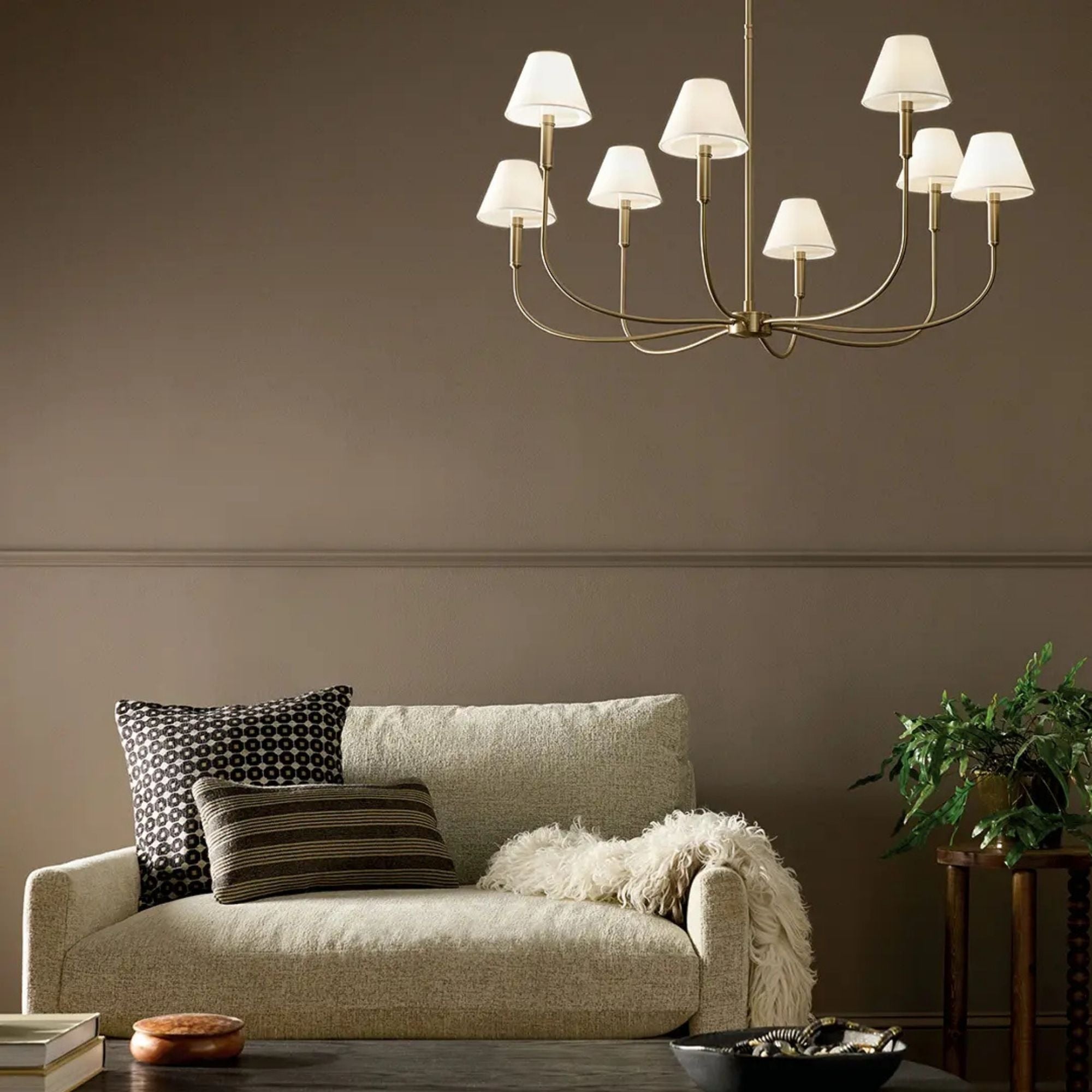 Kichler Eadie 41.25 in. 8-Light Chandelier, Champagne Bronze with Fabric Tapered Shade