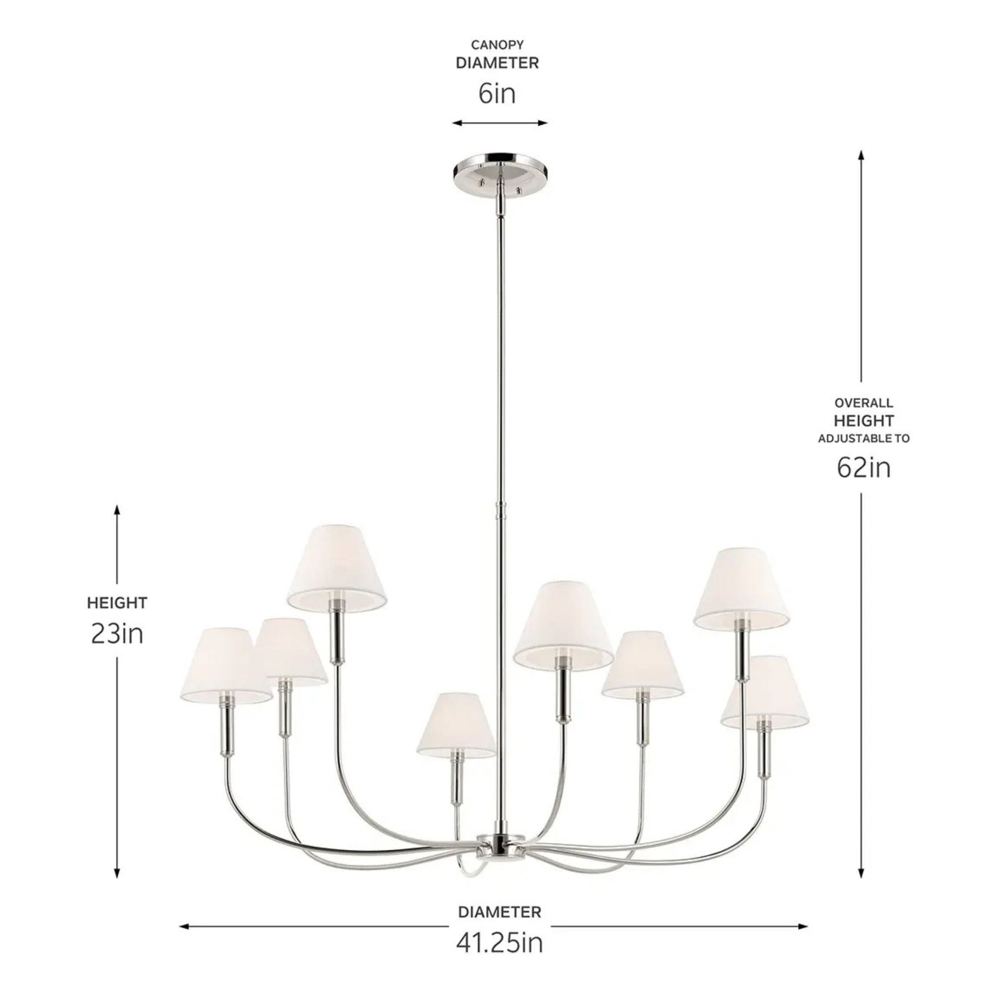 Kichler Eadie 41.25 in. 8-Light Chandelier, Polished Nickel with Fabric Tapered Shade