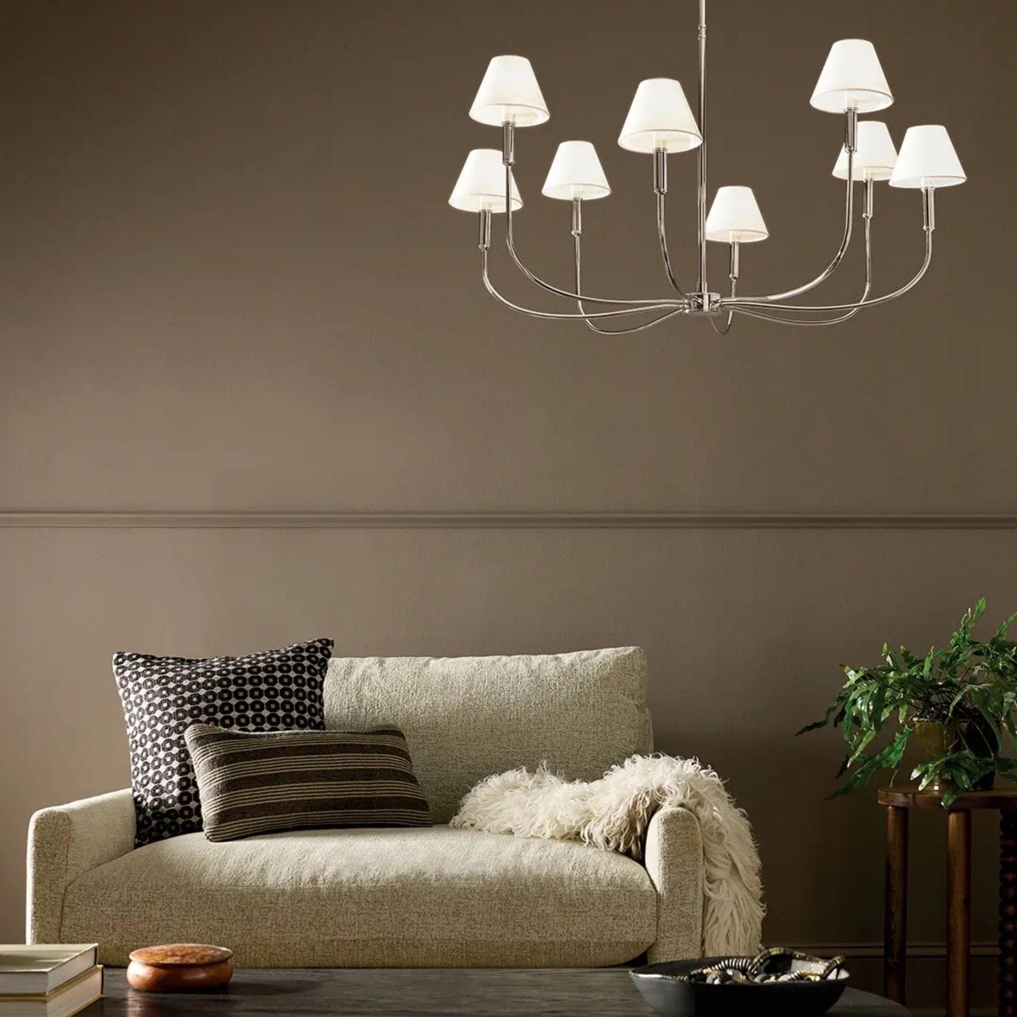 Kichler Eadie 41.25 in. 8-Light Chandelier, Polished Nickel with Fabric Tapered Shade