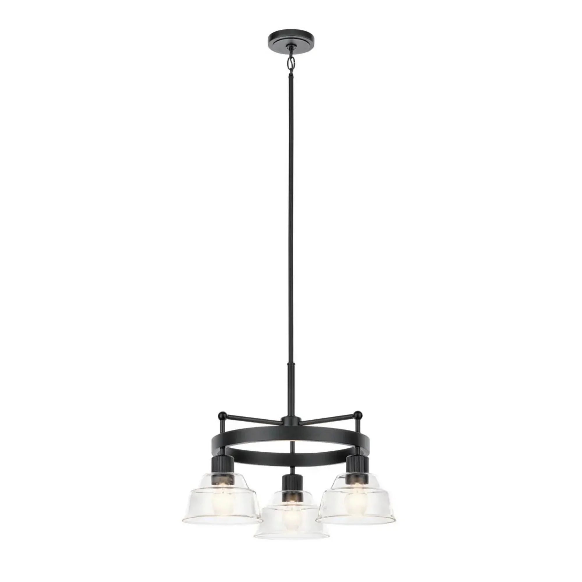 Kichler Eastmont 23.25 in. 3-Light Chandelier, Black & Walnut Wood with Clear Glass