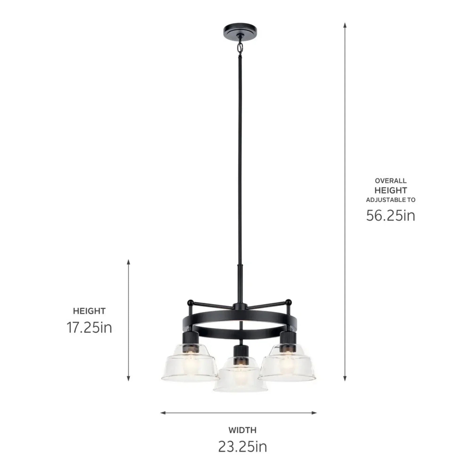 Kichler Eastmont 23.25 in. 3-Light Chandelier, Black & Walnut Wood with Clear Glass