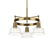 Kichler Eastmont 17.25 in. 3-Light Chandelier, Brushed Natural Brass & Walnut Wood, Clear Glass