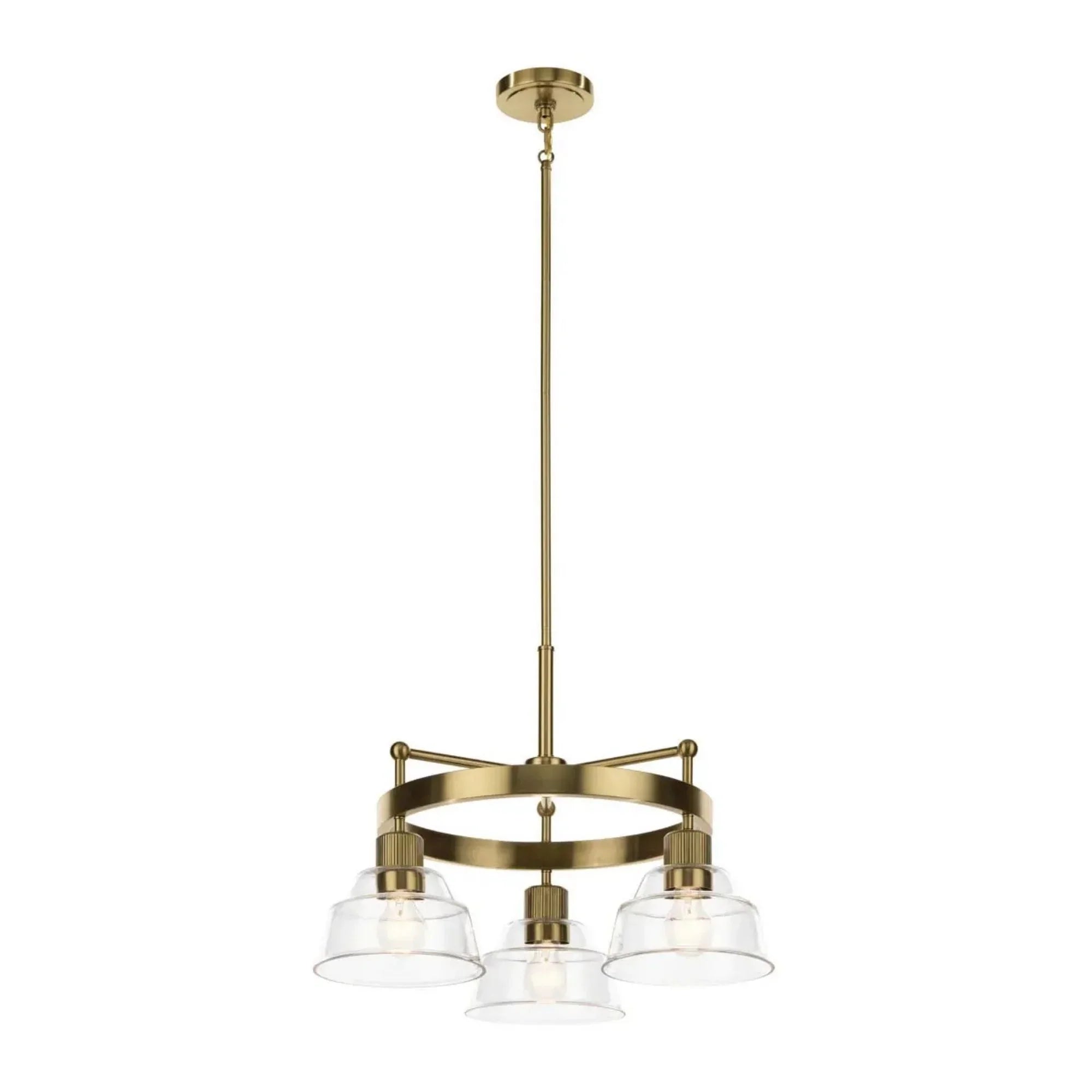 Kichler Eastmont 17.25 in. 3-Light Chandelier, Brushed Natural Brass & Walnut Wood, Clear Glass