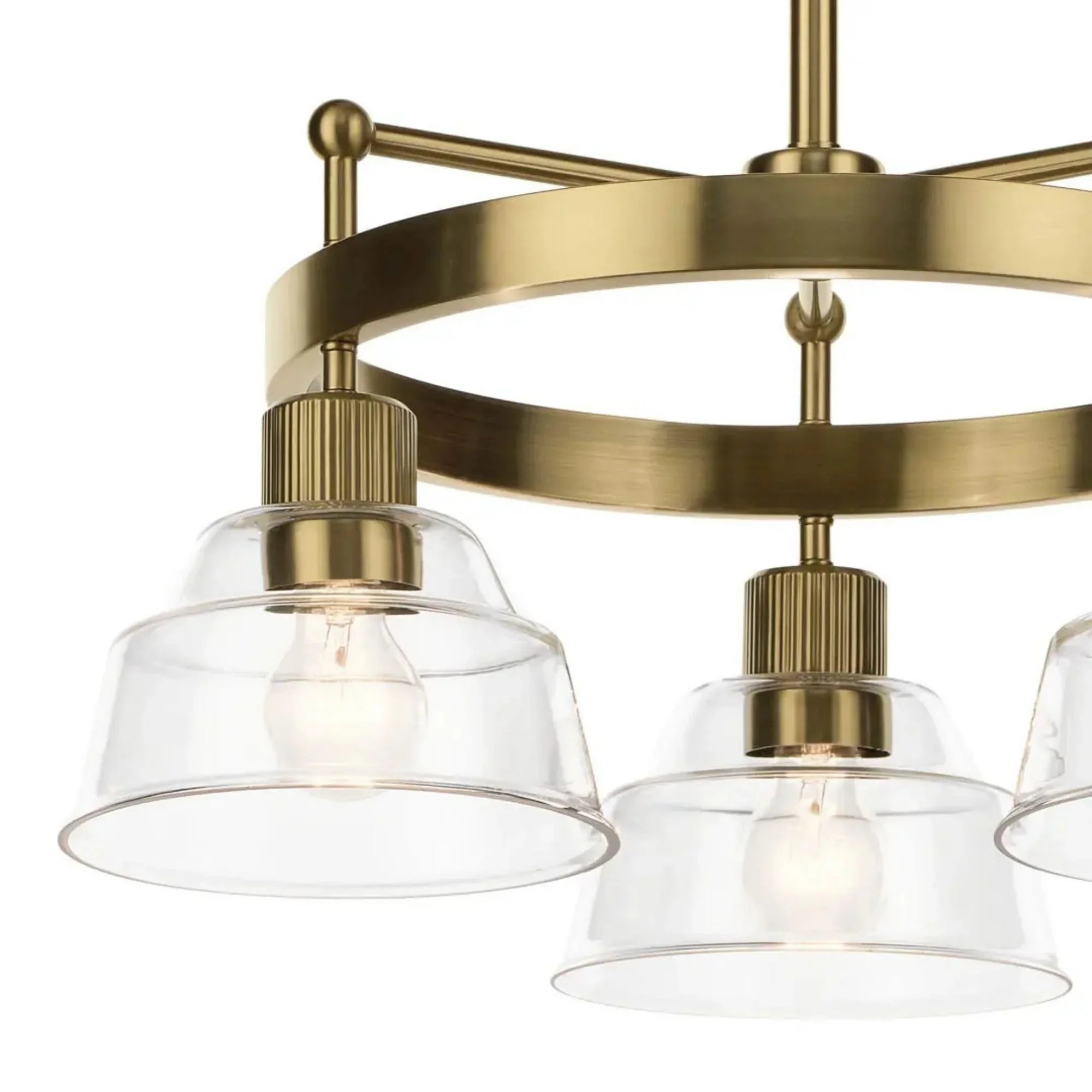 Kichler Eastmont 17.25 in. 3-Light Chandelier, Brushed Natural Brass & Walnut Wood, Clear Glass