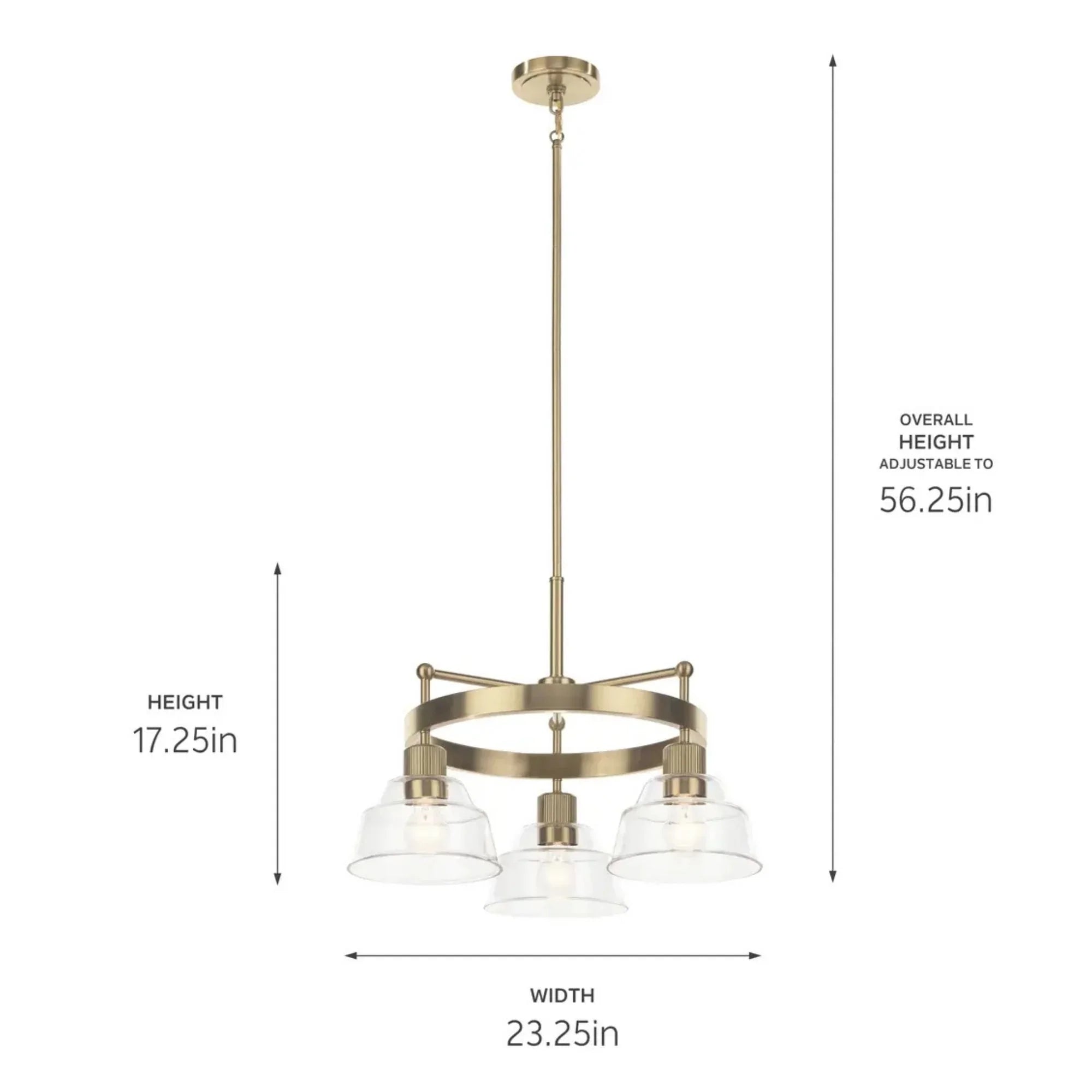Kichler Eastmont 17.25 in. 3-Light Chandelier, Brushed Natural Brass & Walnut Wood, Clear Glass