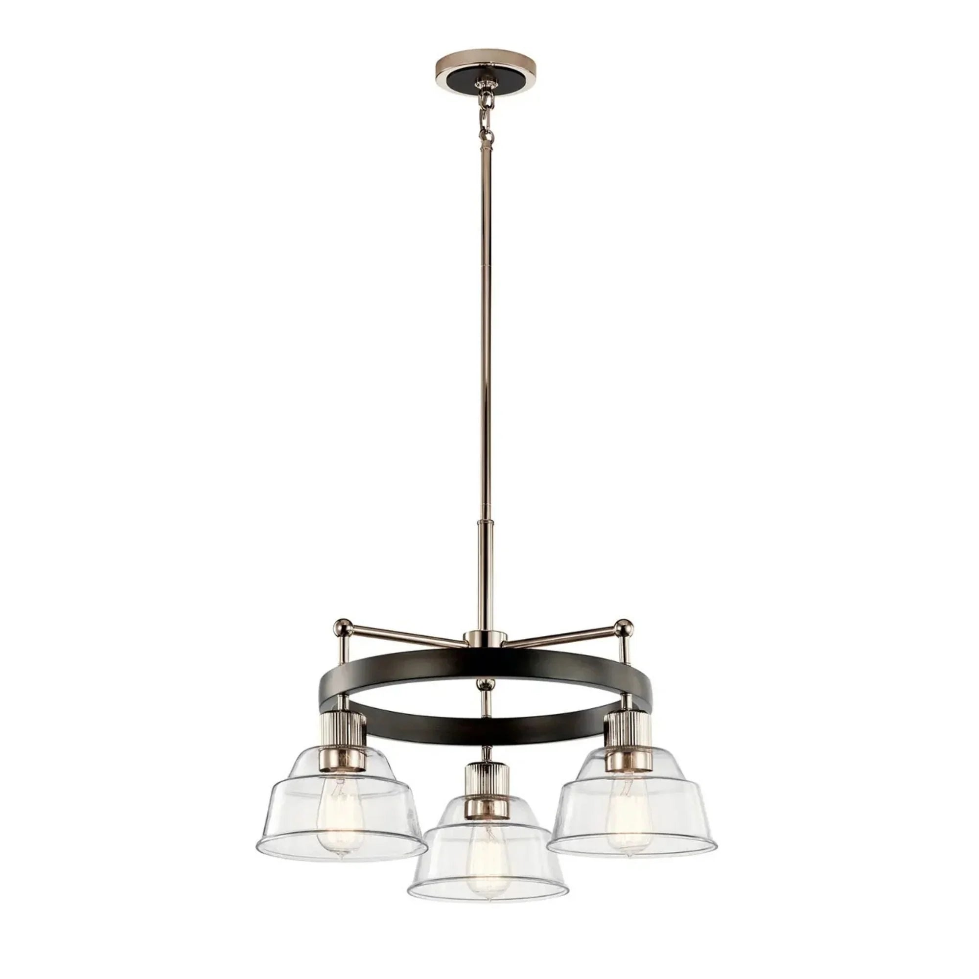 Kichler Eastmont 23 in. 3-Light Chandelier, Polished Nickel & Walnut Wood with Clear Glass