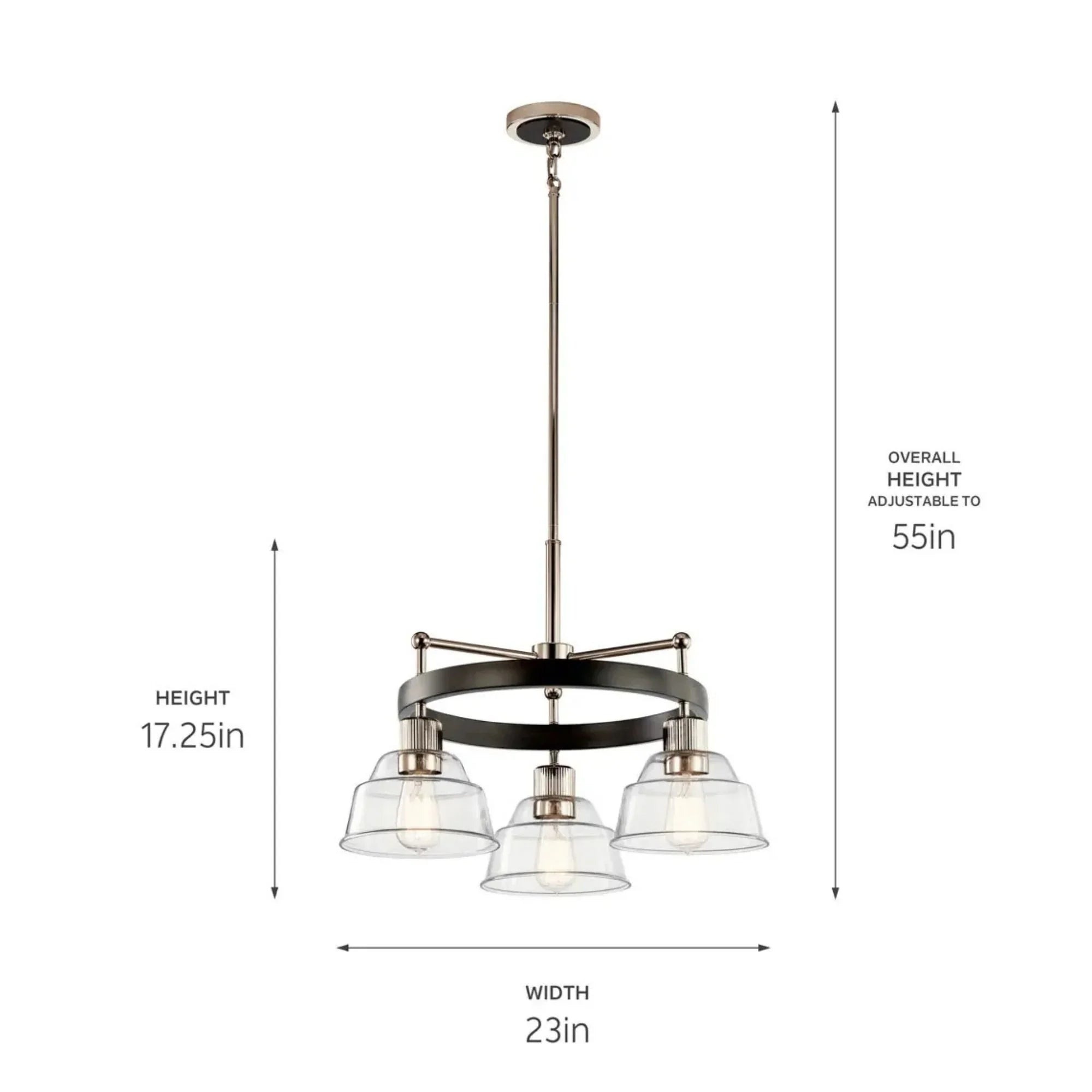 Kichler Eastmont 23 in. 3-Light Chandelier, Polished Nickel & Walnut Wood with Clear Glass