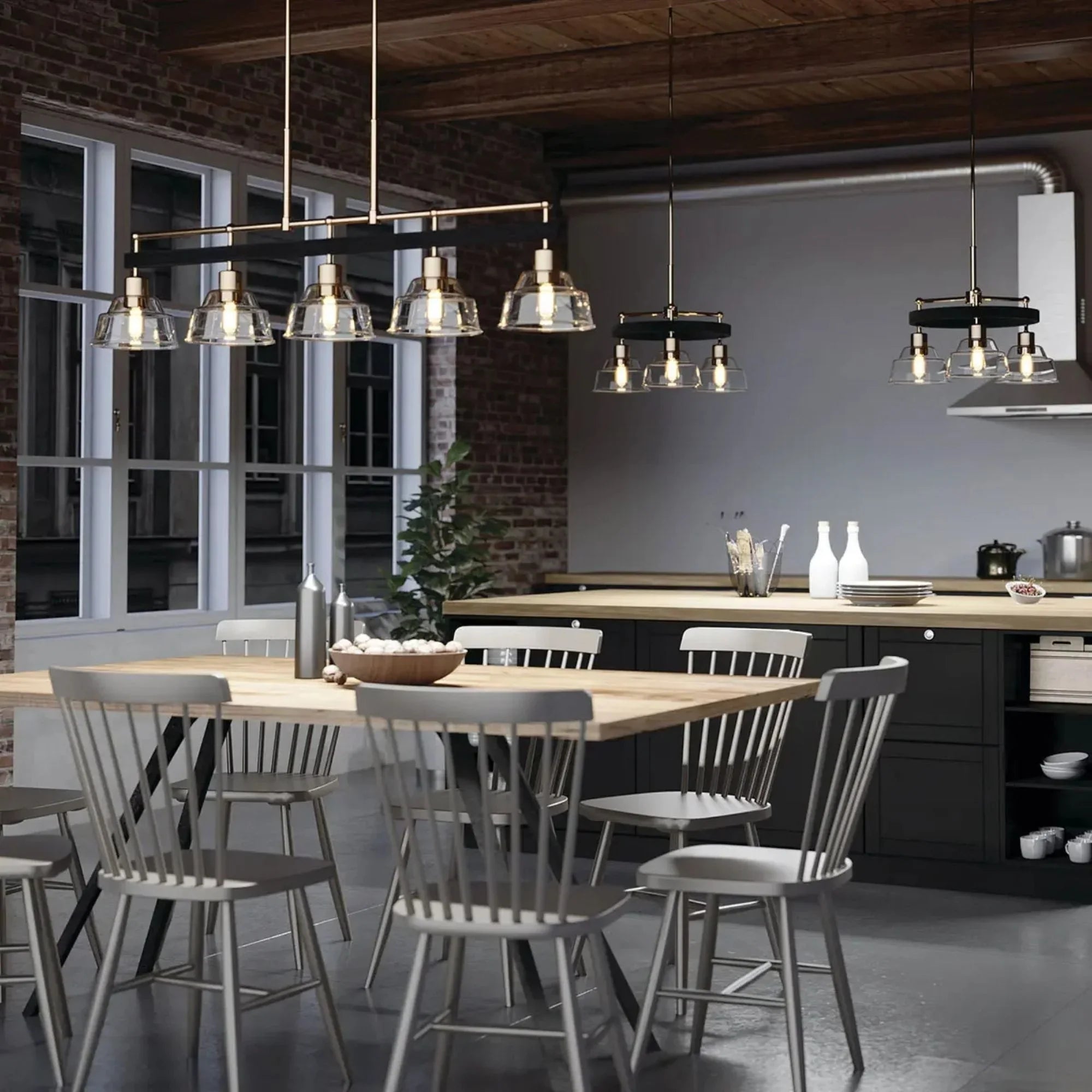 Kichler Eastmont 23 in. 3-Light Chandelier, Polished Nickel & Walnut Wood with Clear Glass
