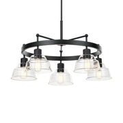Kichler Eastmont 31.5 in. 5-Light Chandelier, Black & Walnut Wood with Clear Glass