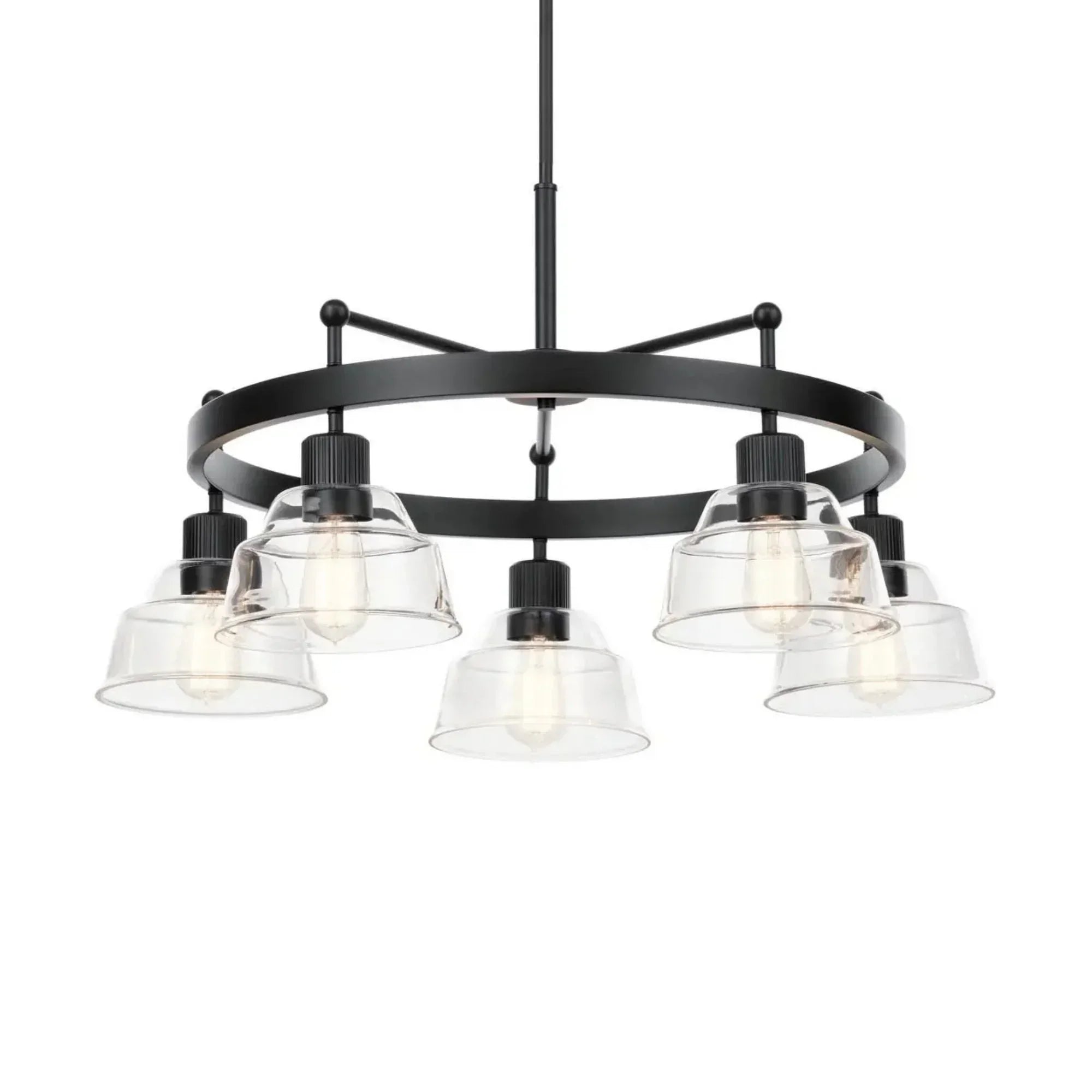 Kichler Eastmont 31.5 in. 5-Light Chandelier, Black & Walnut Wood with Clear Glass