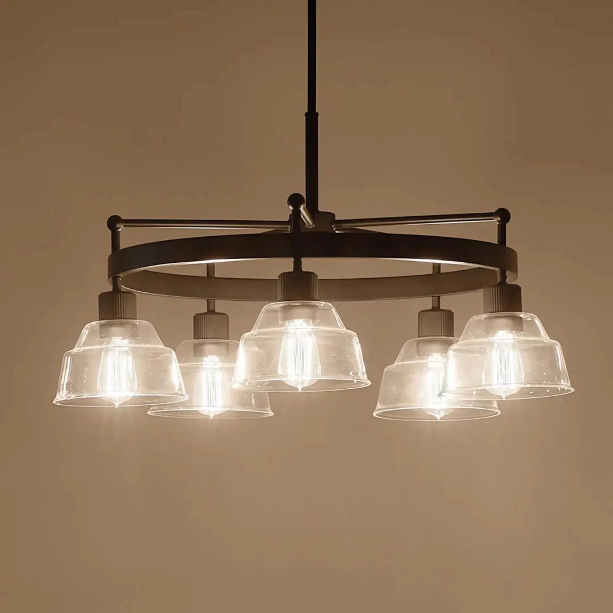 Kichler Eastmont 31.5 in. 5-Light Chandelier, Black & Walnut Wood with Clear Glass
