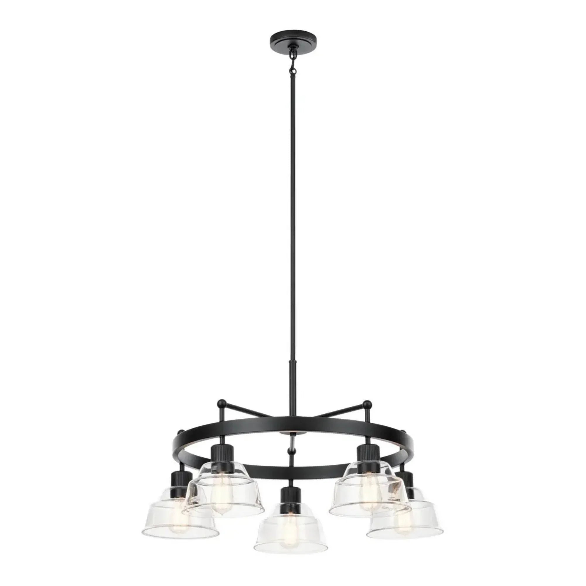 Kichler Eastmont 31.5 in. 5-Light Chandelier, Black & Walnut Wood with Clear Glass