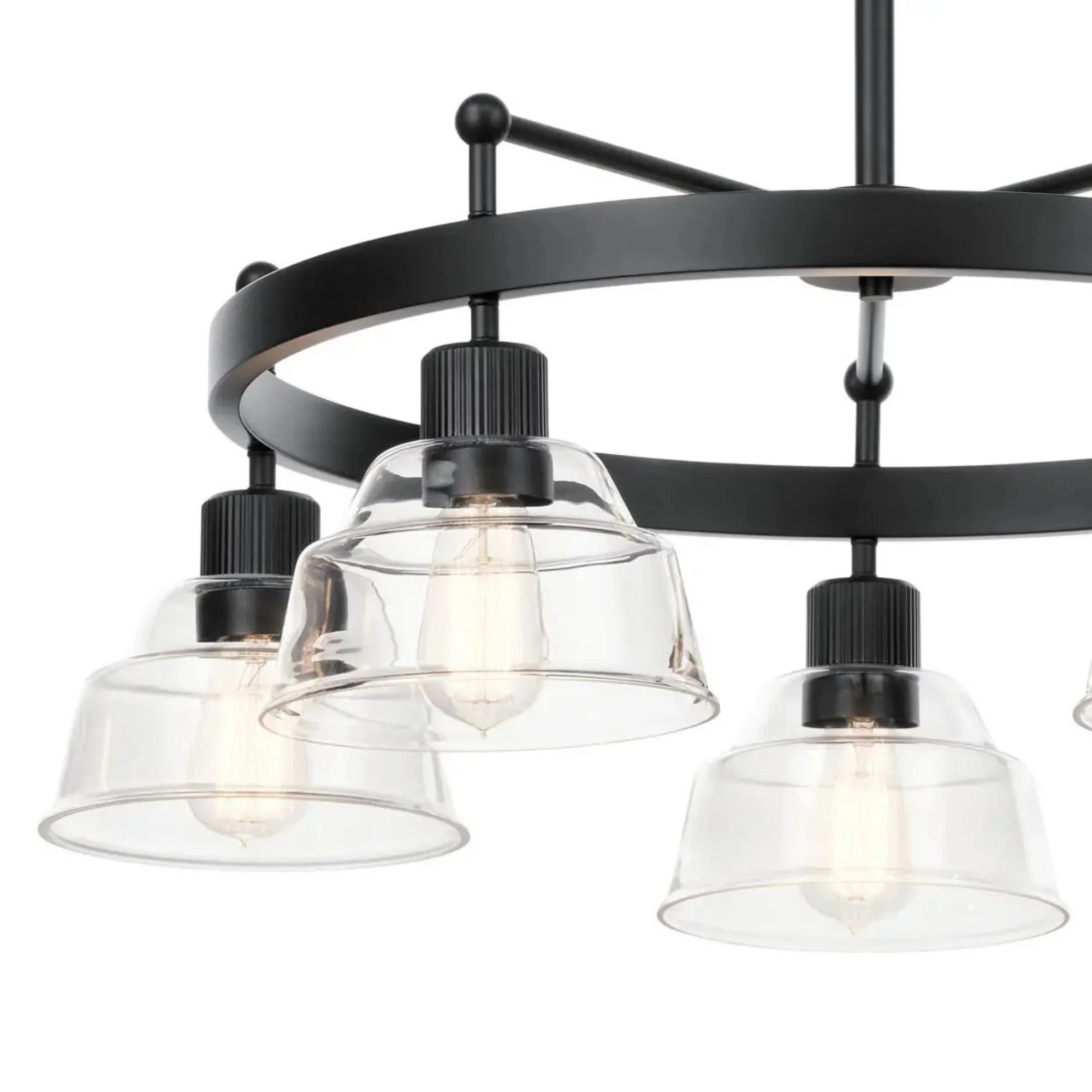 Kichler Eastmont 31.5 in. 5-Light Chandelier, Black & Walnut Wood with Clear Glass