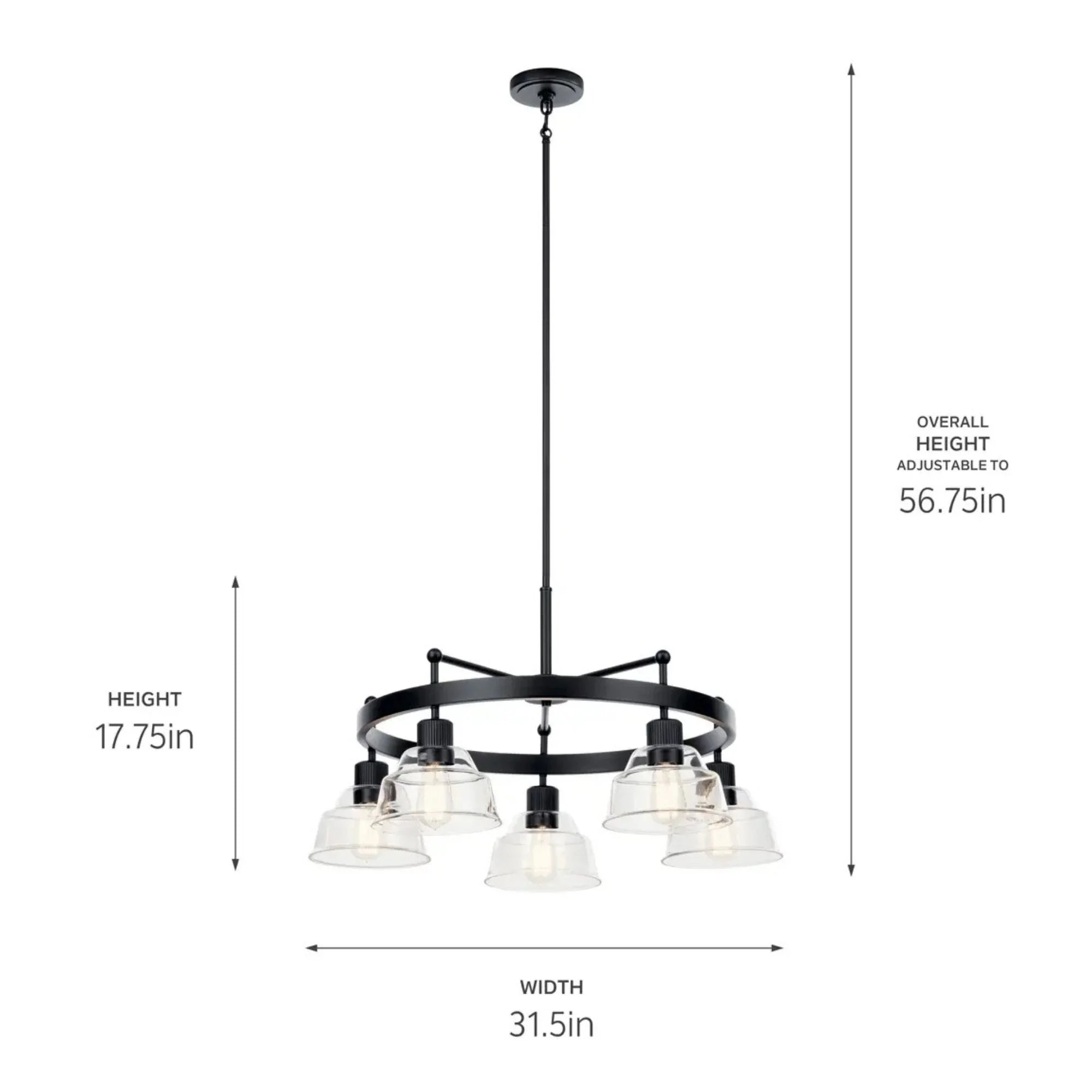 Kichler Eastmont 31.5 in. 5-Light Chandelier, Black & Walnut Wood with Clear Glass