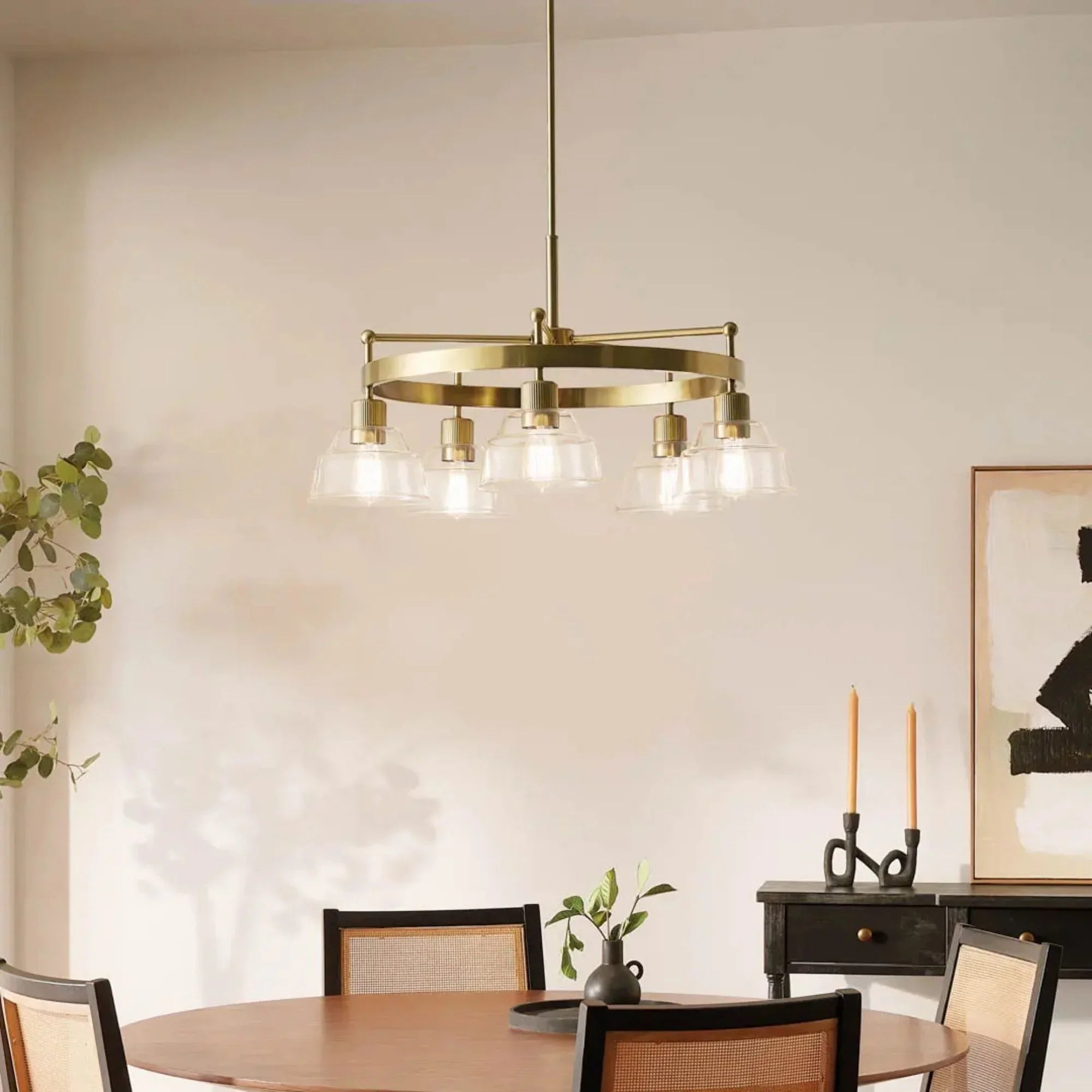 Kichler Eastmont 31.5 in. 5-Light Chandelier, Brushed Natural Brass & Walnut Wood