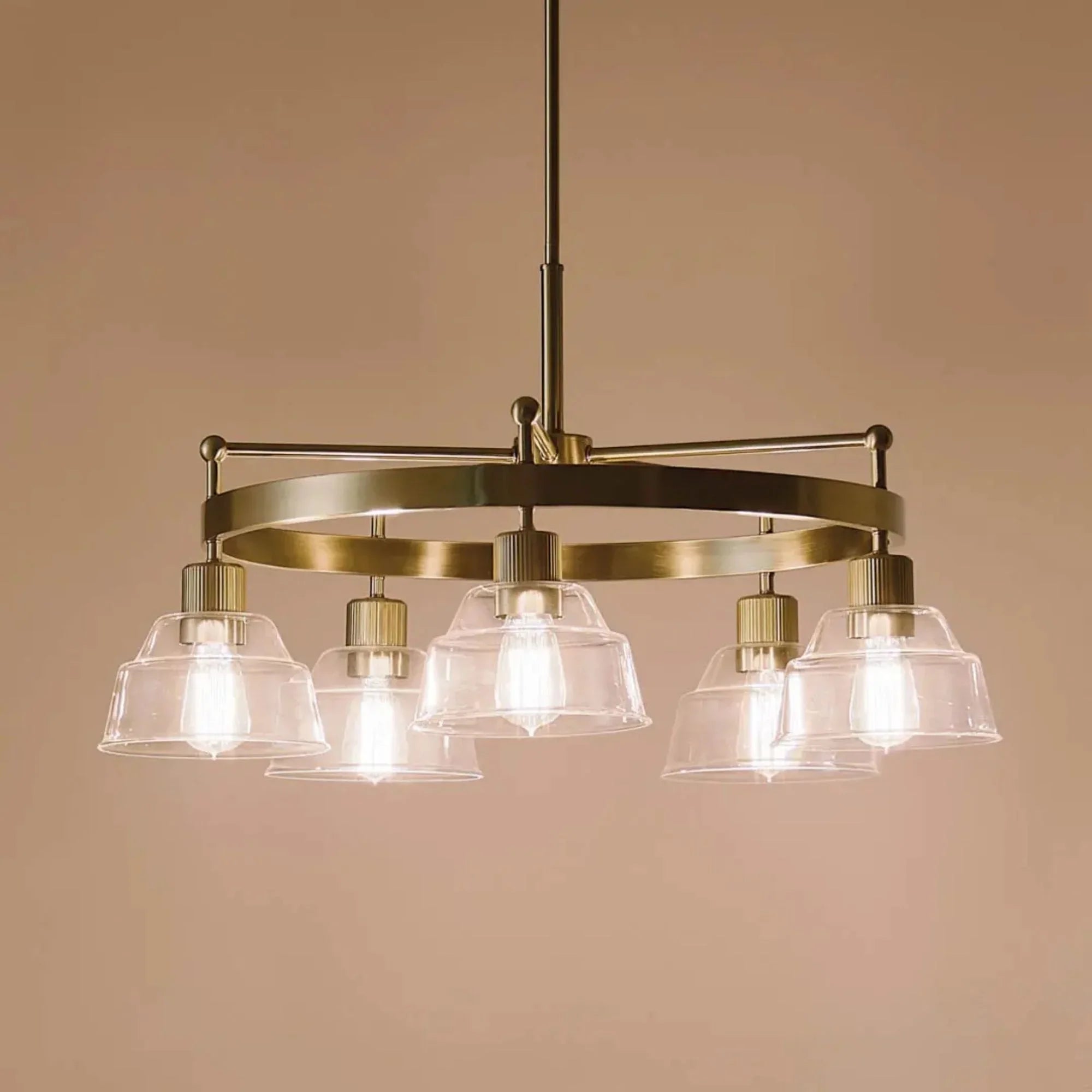 Kichler Eastmont 31.5 in. 5-Light Chandelier, Brushed Natural Brass & Walnut Wood