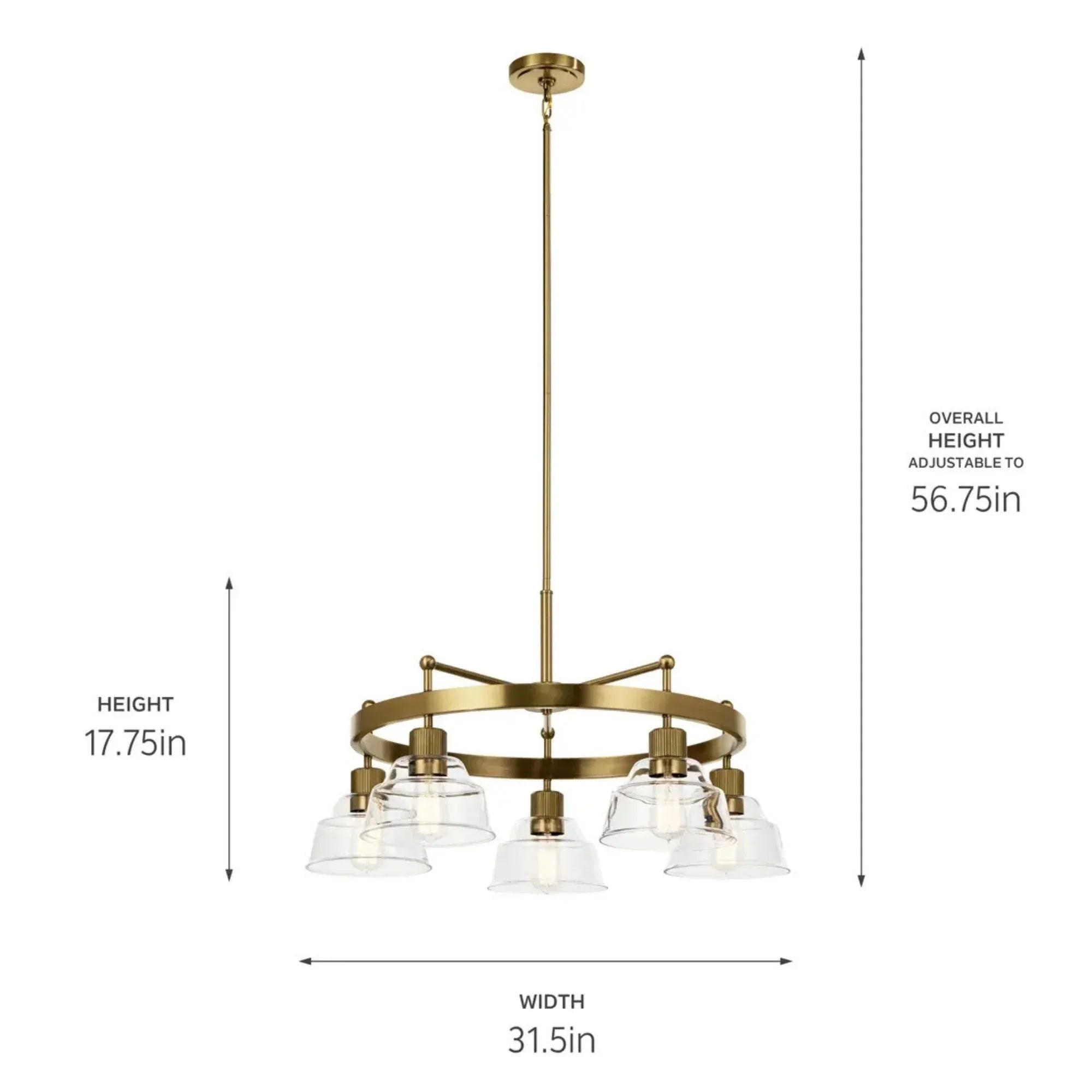 Kichler Eastmont 31.5 in. 5-Light Chandelier, Brushed Natural Brass & Walnut Wood