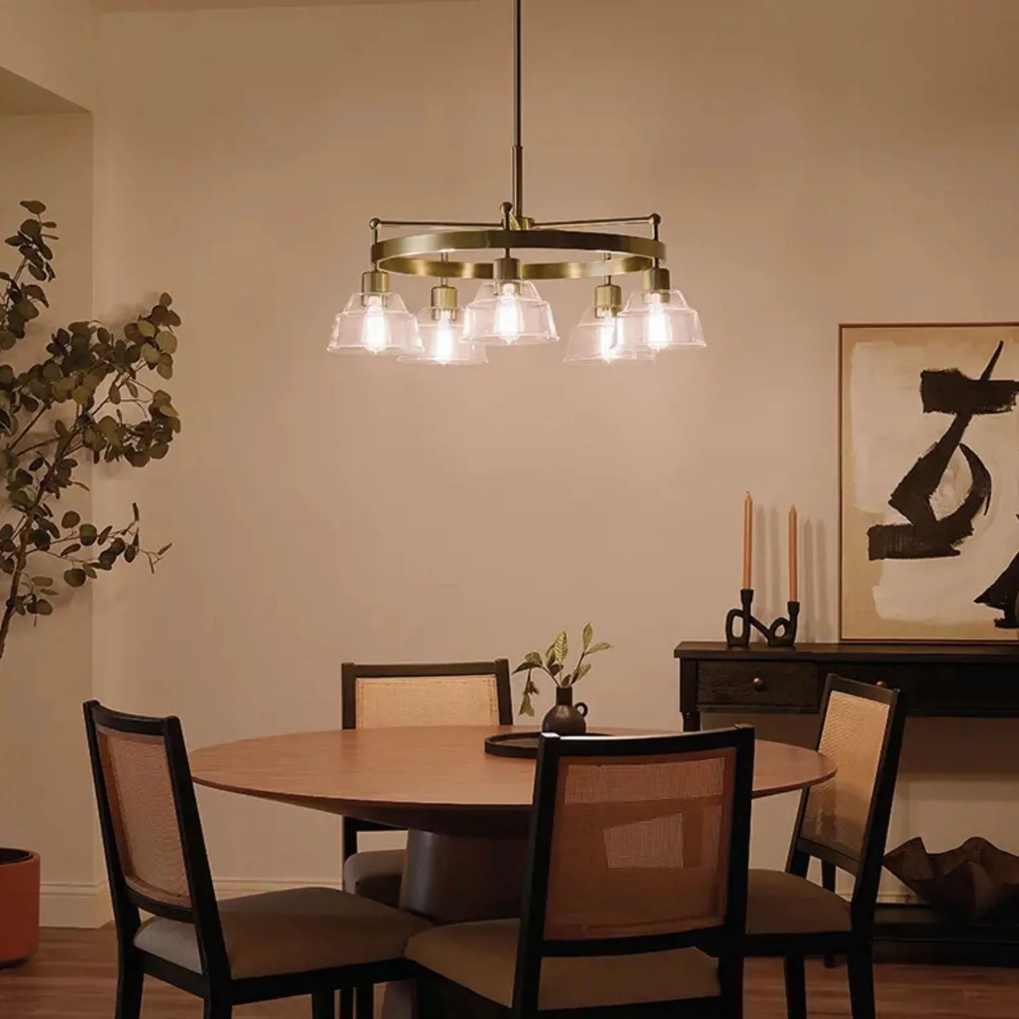 Kichler Eastmont 31.5 in. 5-Light Chandelier, Brushed Natural Brass & Walnut Wood