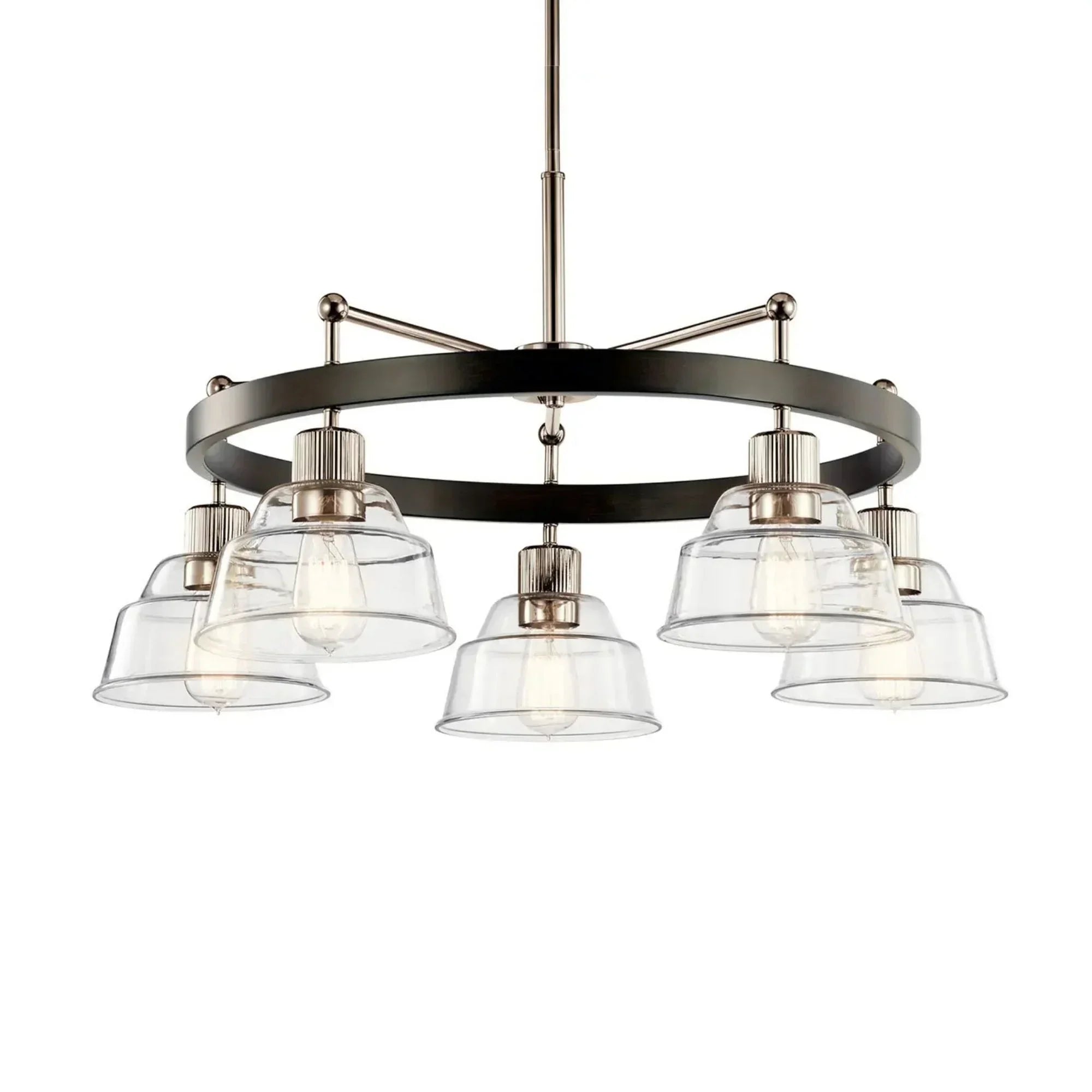 Kichler Eastmont 31.5 in. 5-Light Chandelier, Polished Nickel & Walnut Wood with Clear Glass