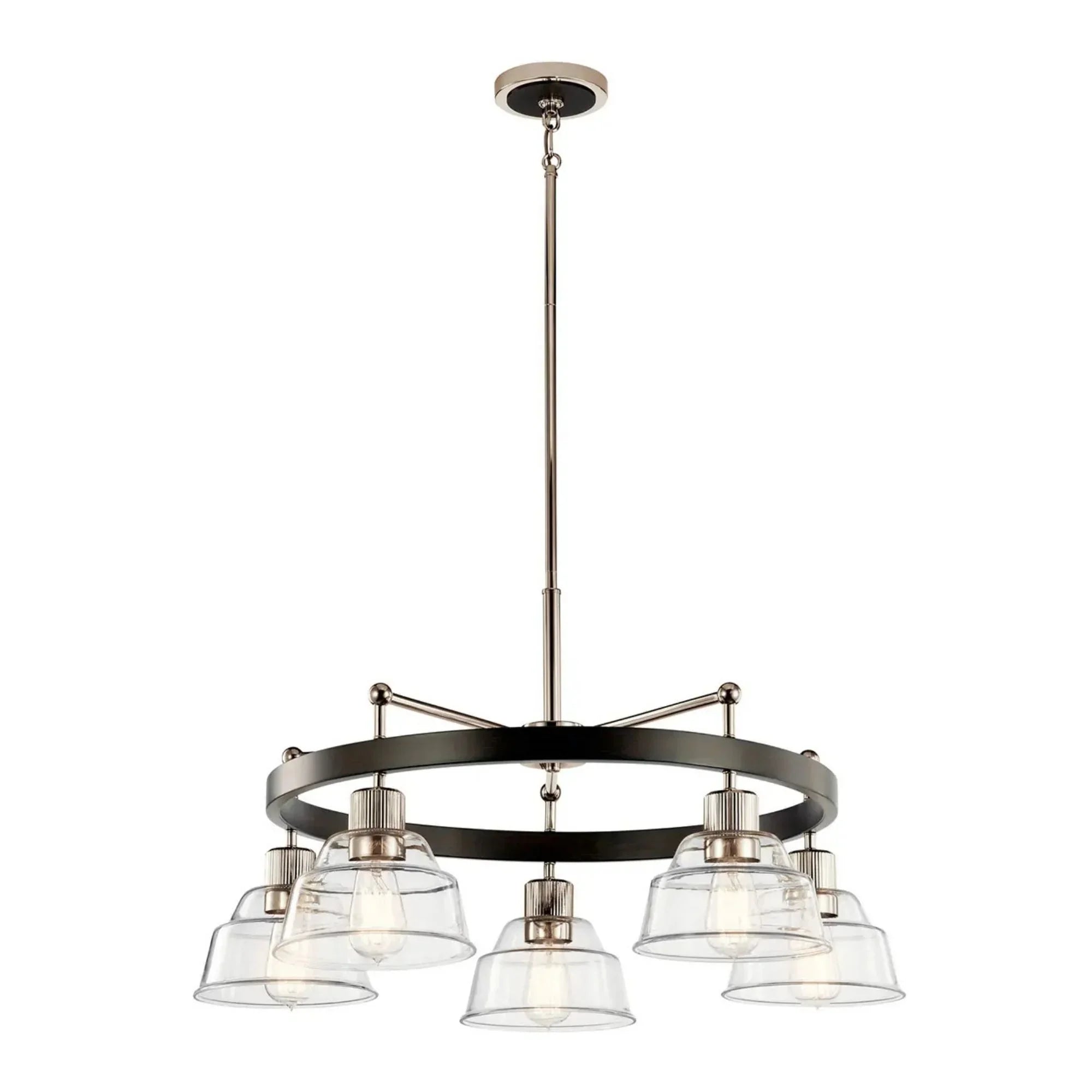 Kichler Eastmont 31.5 in. 5-Light Chandelier, Polished Nickel & Walnut Wood with Clear Glass
