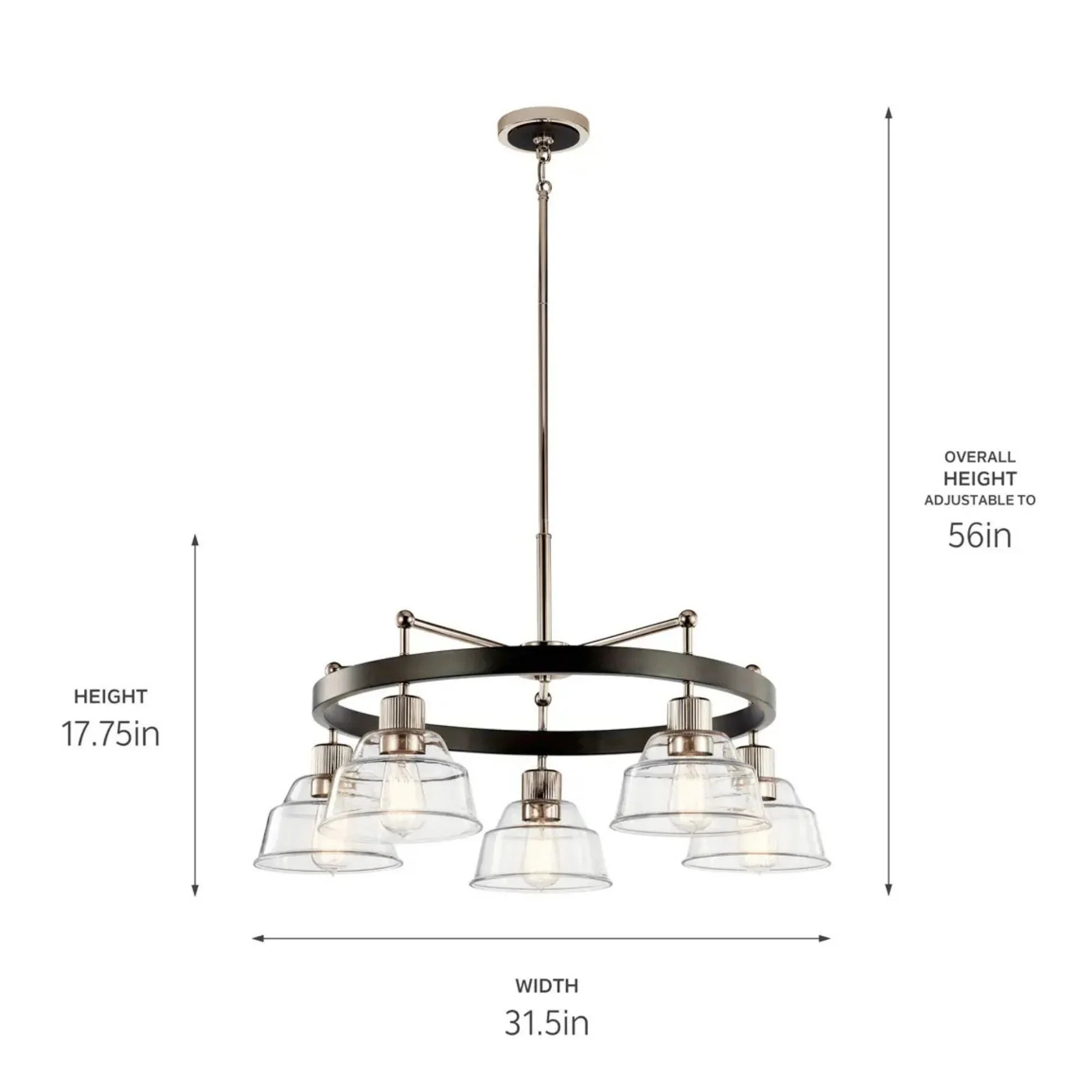 Kichler Eastmont 31.5 in. 5-Light Chandelier, Polished Nickel & Walnut Wood with Clear Glass