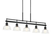 Kichler Eastmont 50 in. 5-Light Linear Chandelier, Black & Walnut Wood with Clear Glass