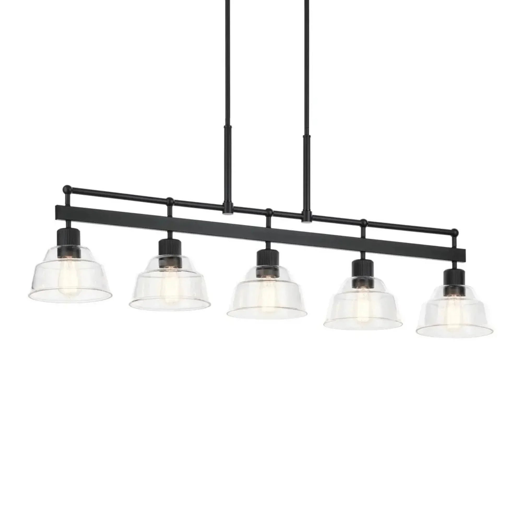 Kichler Eastmont 50 in. 5-Light Linear Chandelier, Black & Walnut Wood with Clear Glass