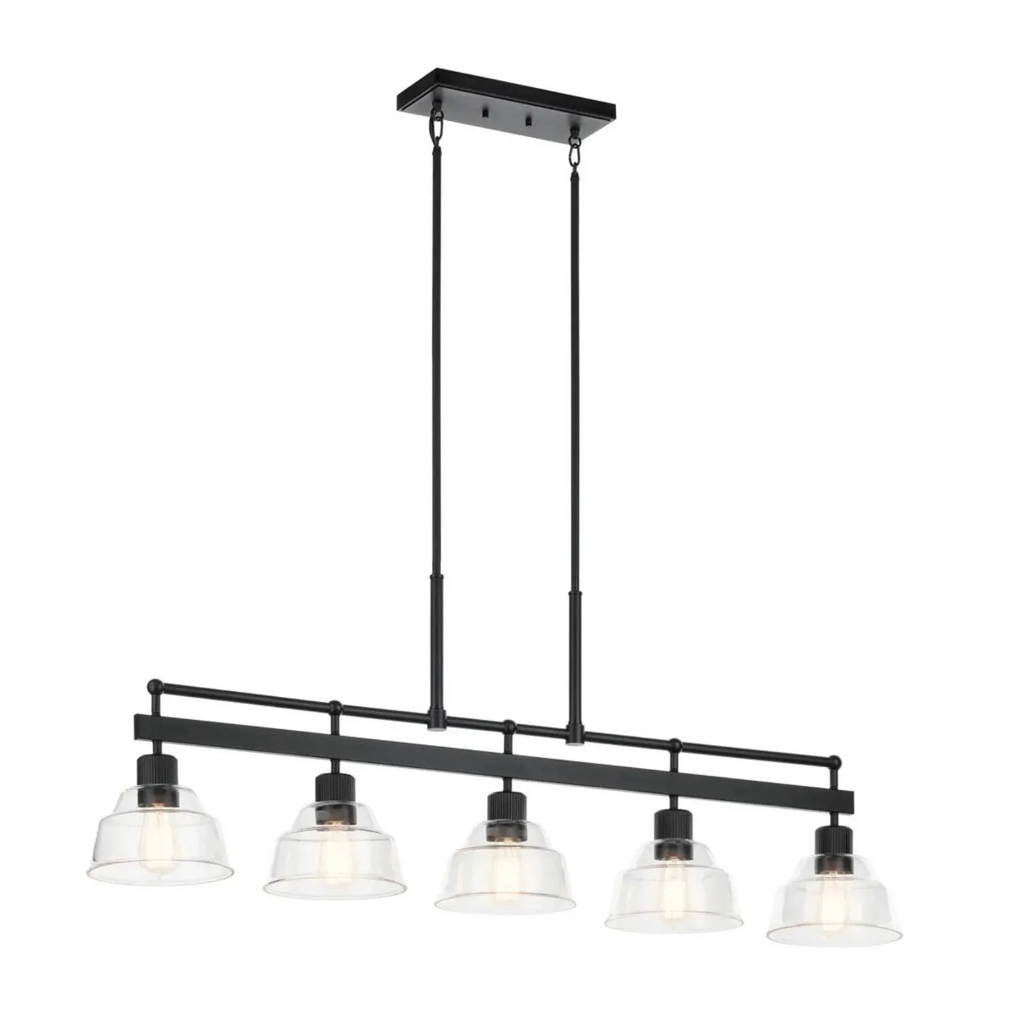 Kichler Eastmont 50 in. 5-Light Linear Chandelier, Black & Walnut Wood with Clear Glass