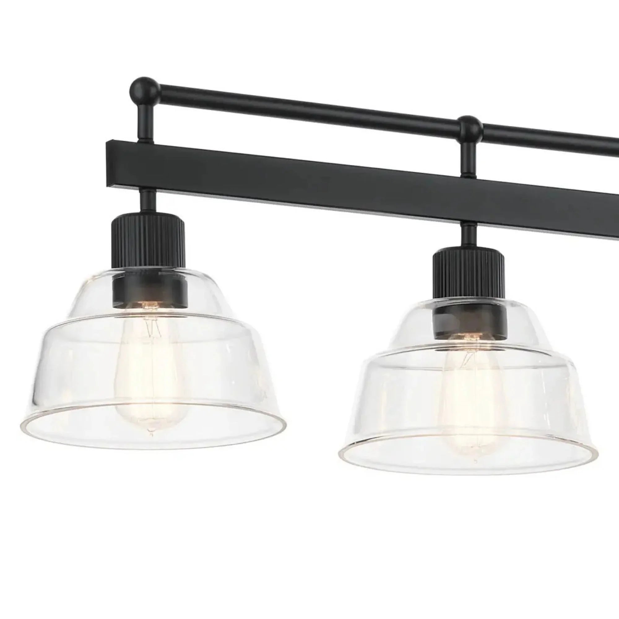 Kichler Eastmont 50 in. 5-Light Linear Chandelier, Black & Walnut Wood with Clear Glass