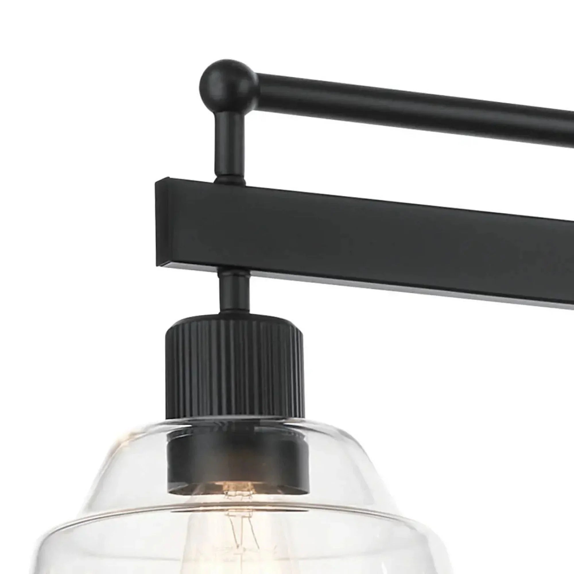 Kichler Eastmont 50 in. 5-Light Linear Chandelier, Black & Walnut Wood with Clear Glass