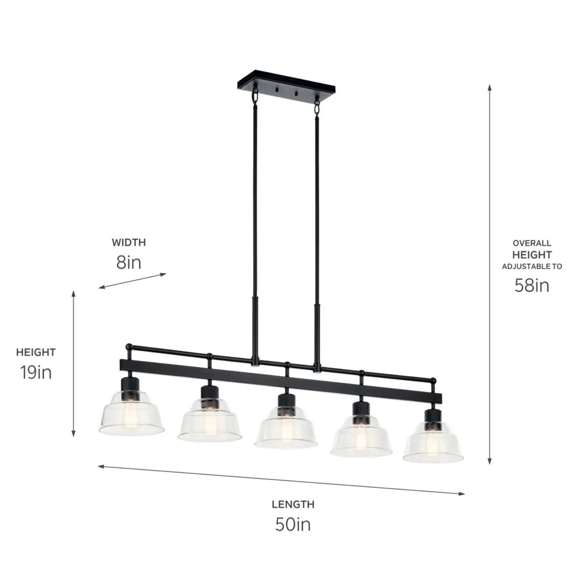 Kichler Eastmont 50 in. 5-Light Linear Chandelier, Black & Walnut Wood with Clear Glass