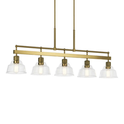 Kichler Eastmont 50 in. 5-Light Linear Chandelier, Brushed Natural Brass & Walnut Wood