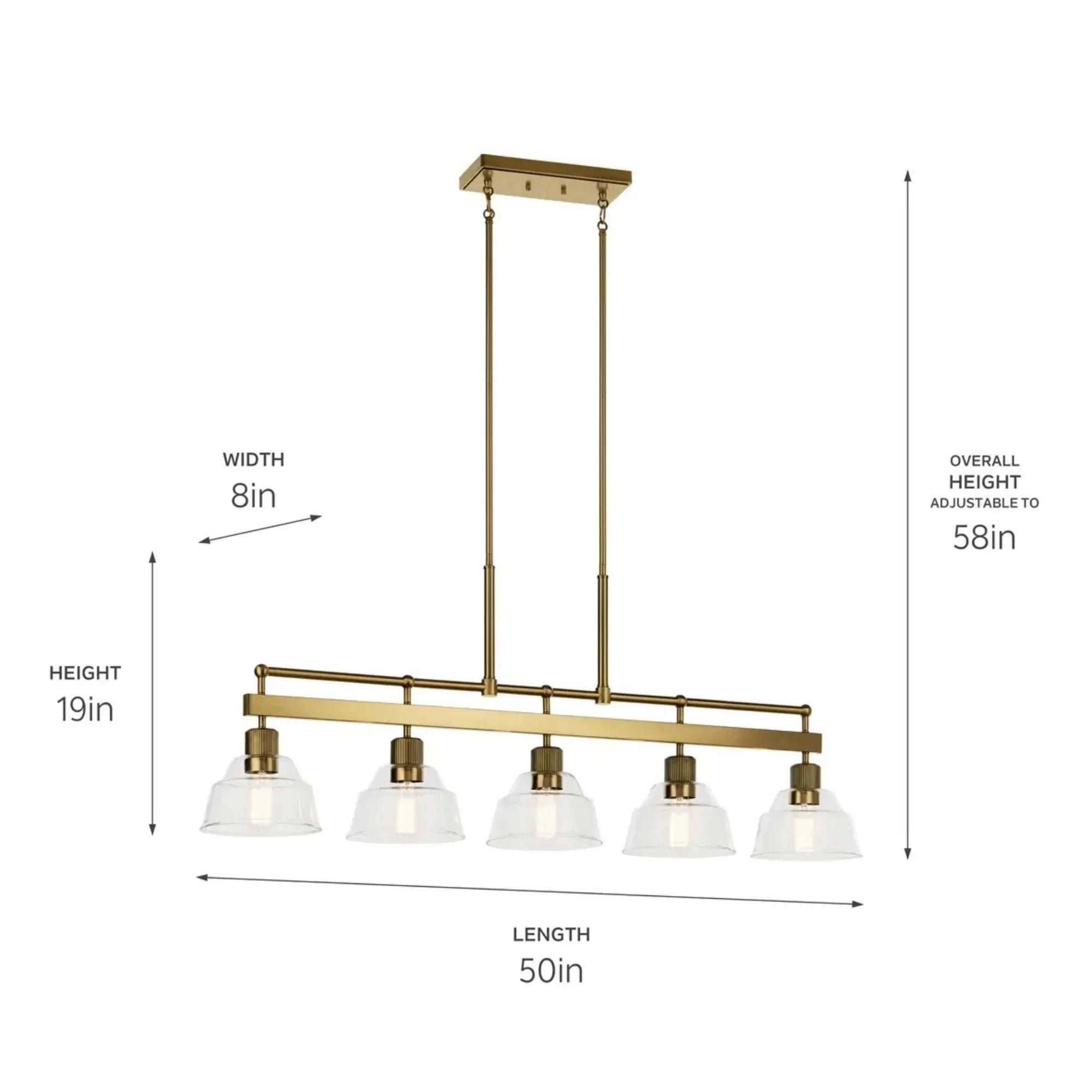 Kichler Eastmont 50 in. 5-Light Linear Chandelier, Brushed Natural Brass & Walnut Wood