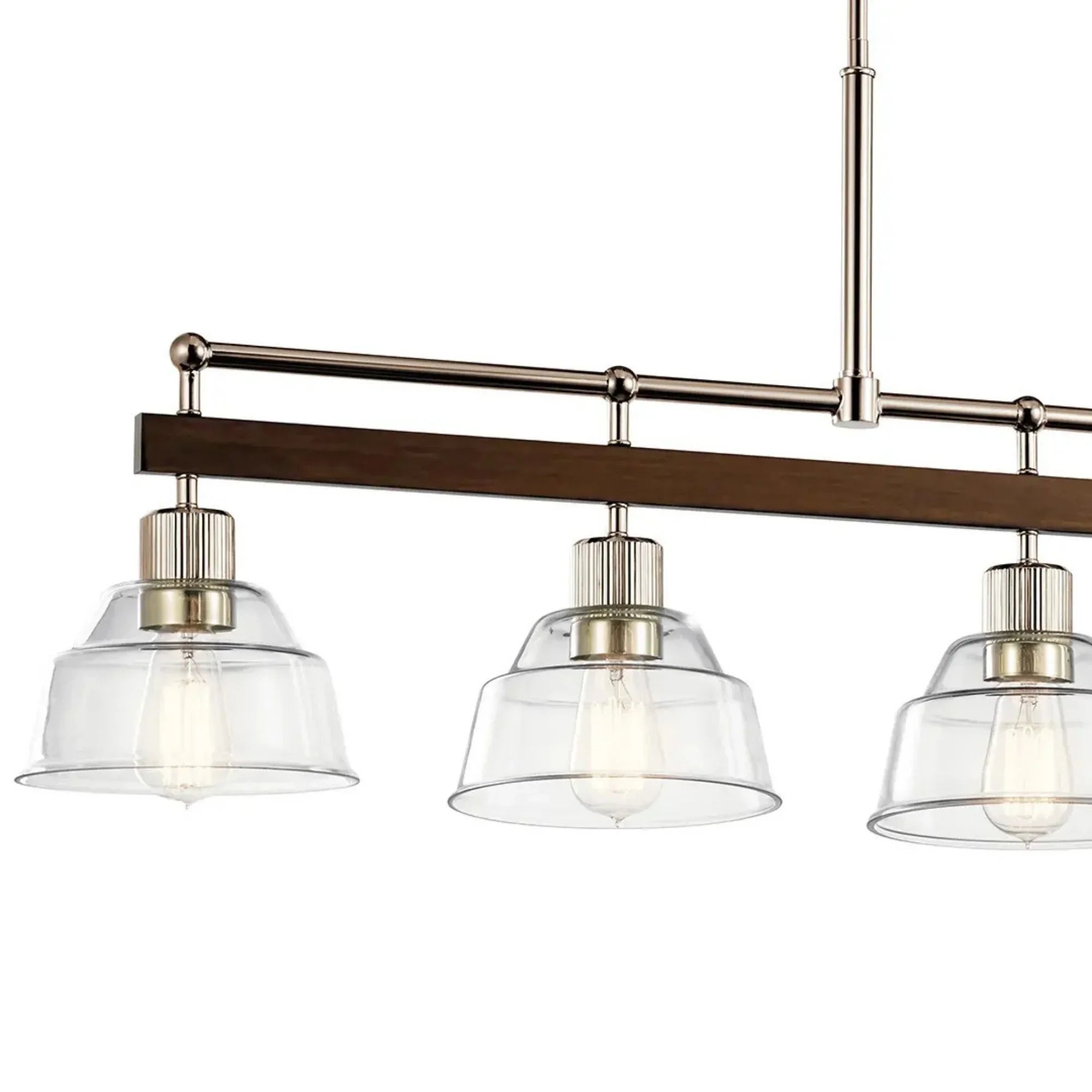 Kichler Eastmont 50 in. 5-Light Linear Chandelier, Polished Nickel & Walnut Wood with Clear Glass
